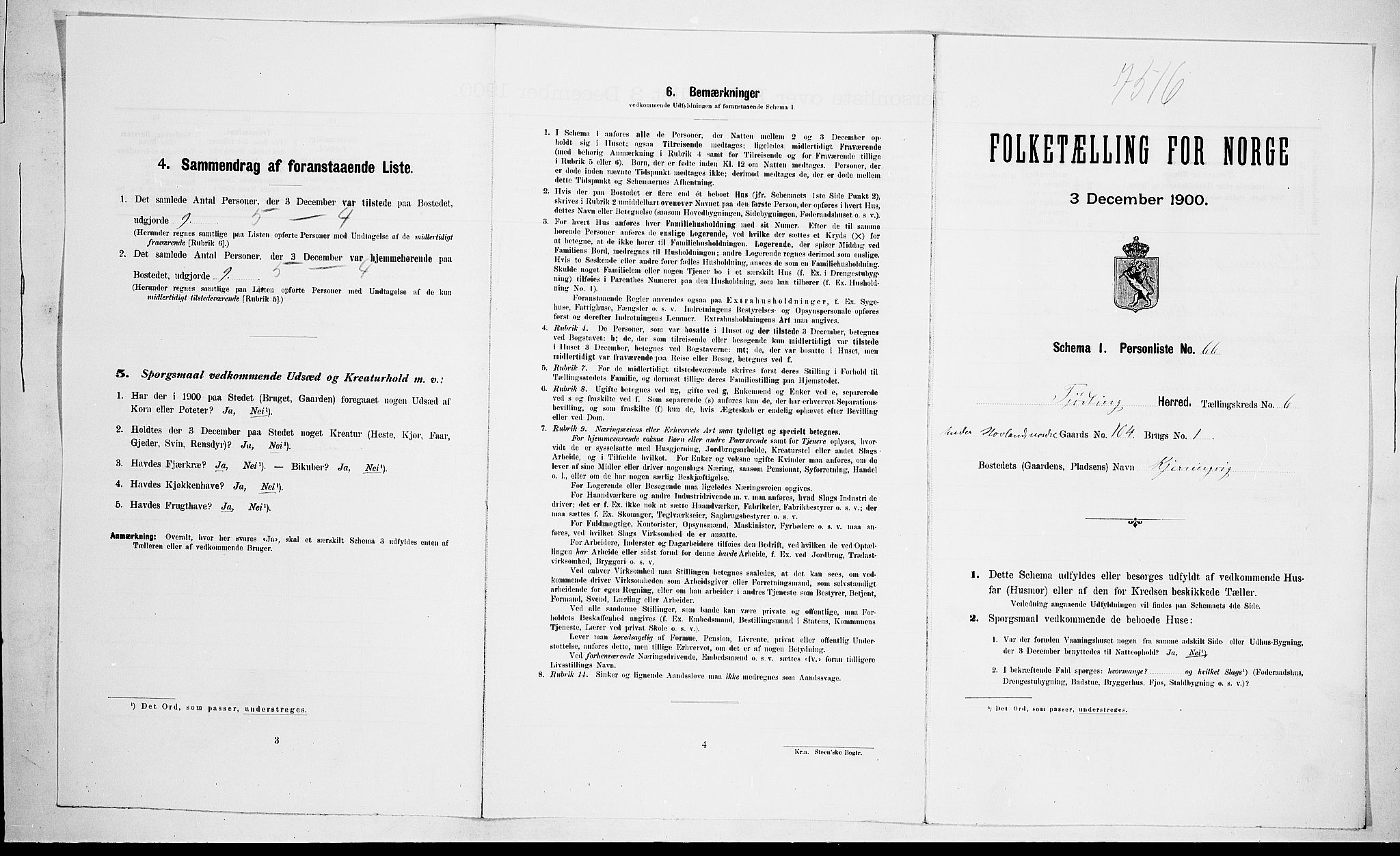 RA, Folketelling 1900 for 0725 Tjølling herred, 1900, s. 1137