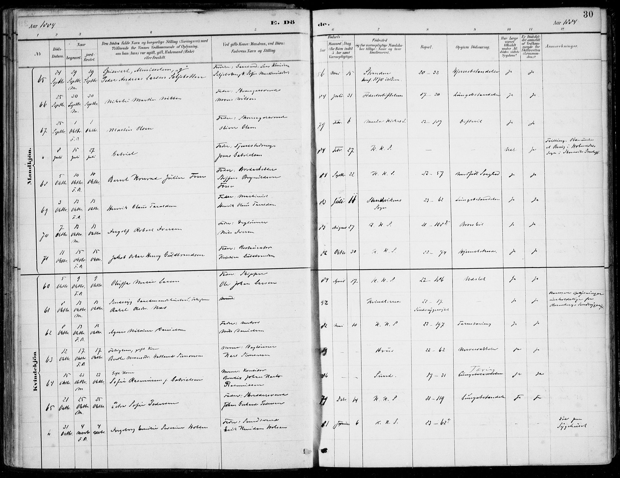 Korskirken sokneprestembete, AV/SAB-A-76101/H/Hab: Klokkerbok nr. E 4, 1884-1910, s. 30