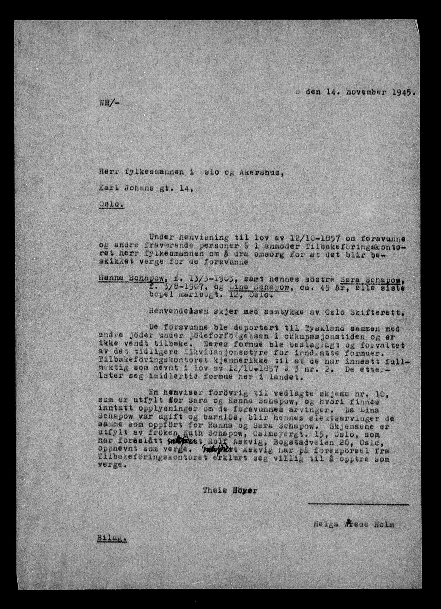 Justisdepartementet, Tilbakeføringskontoret for inndratte formuer, AV/RA-S-1564/H/Hc/Hcc/L0977: --, 1945-1947, s. 596