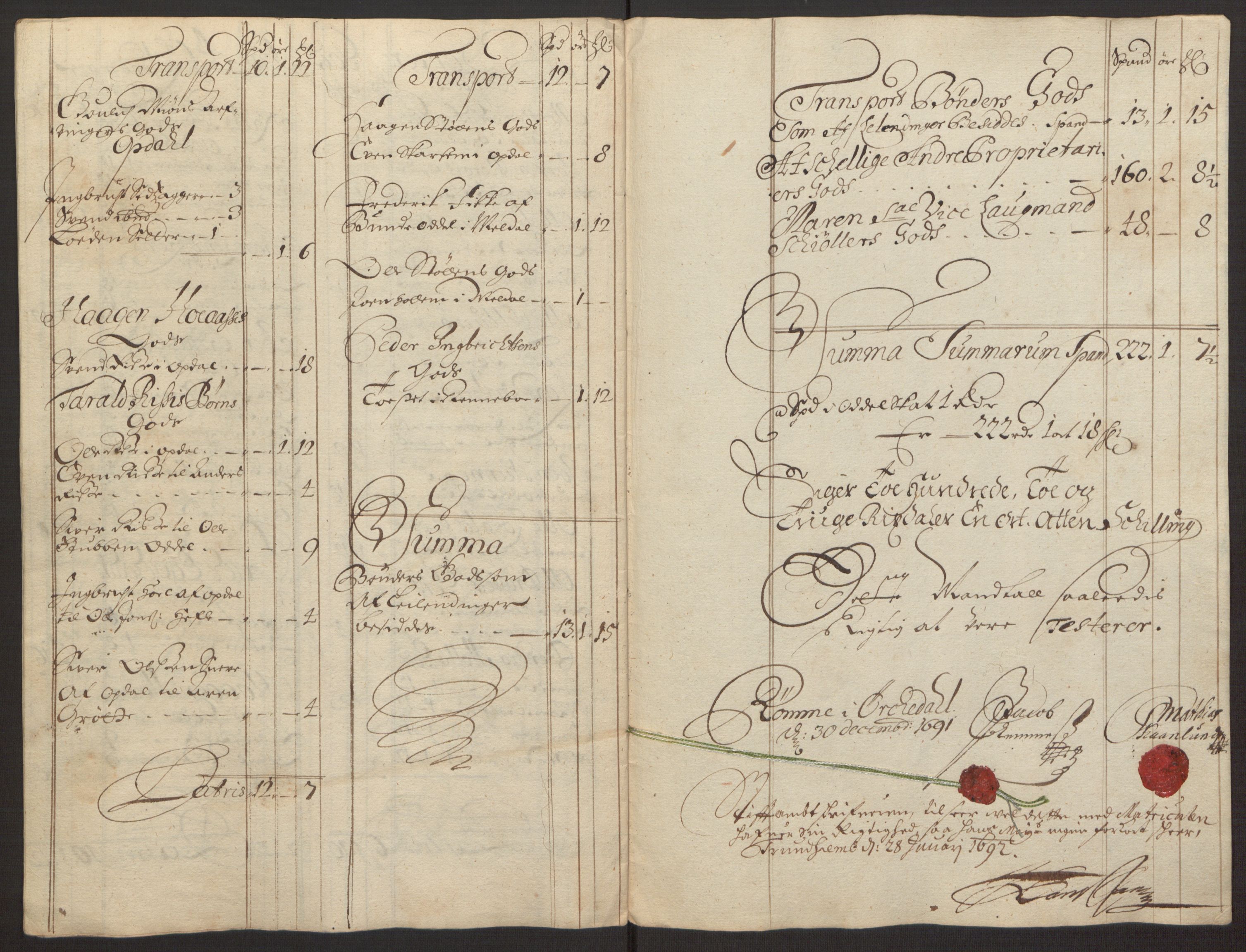 Rentekammeret inntil 1814, Reviderte regnskaper, Fogderegnskap, RA/EA-4092/R58/L3937: Fogderegnskap Orkdal, 1691-1692, s. 56
