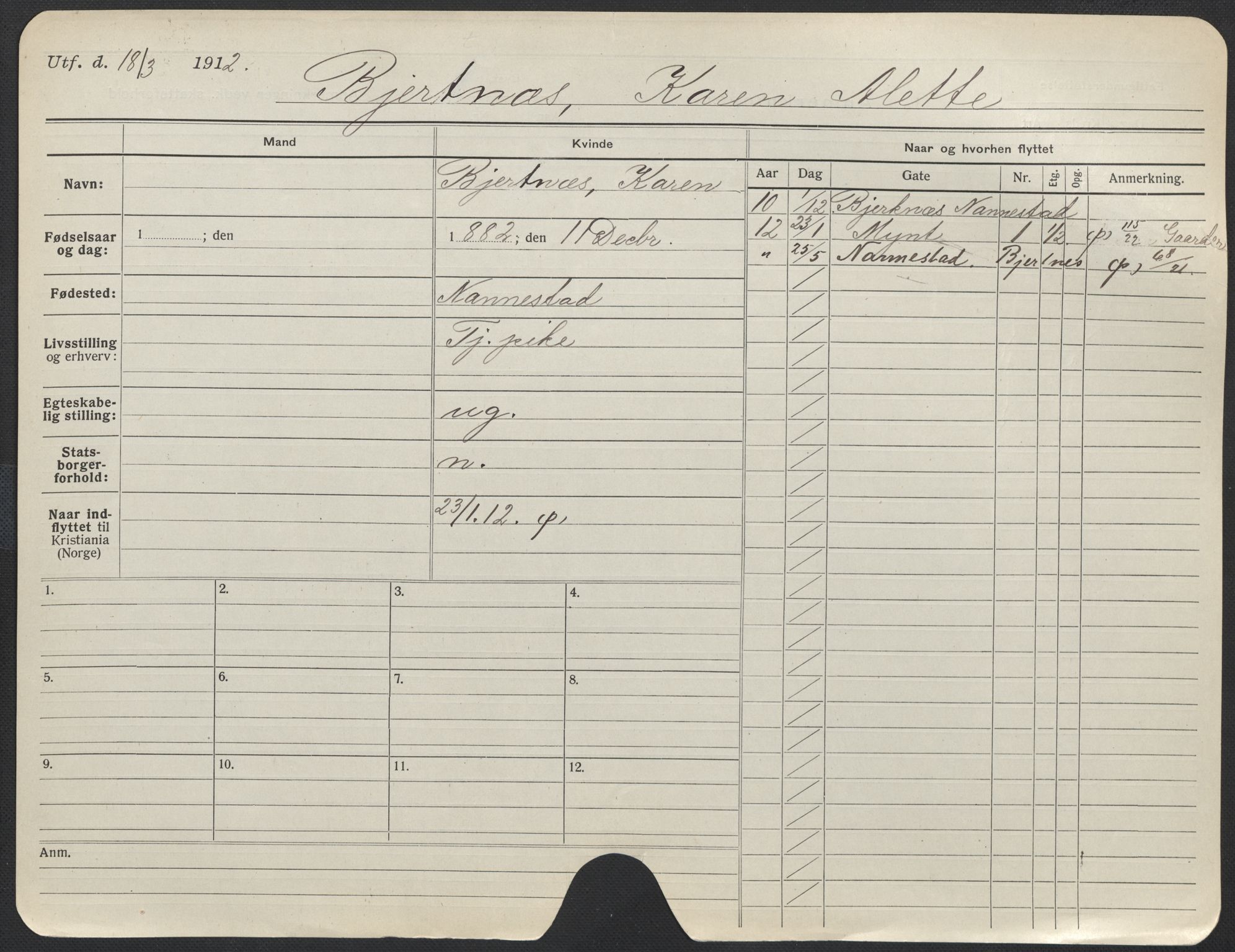 Oslo folkeregister, Registerkort, AV/SAO-A-11715/F/Fa/Fac/L0013: Kvinner, 1906-1914, s. 429a