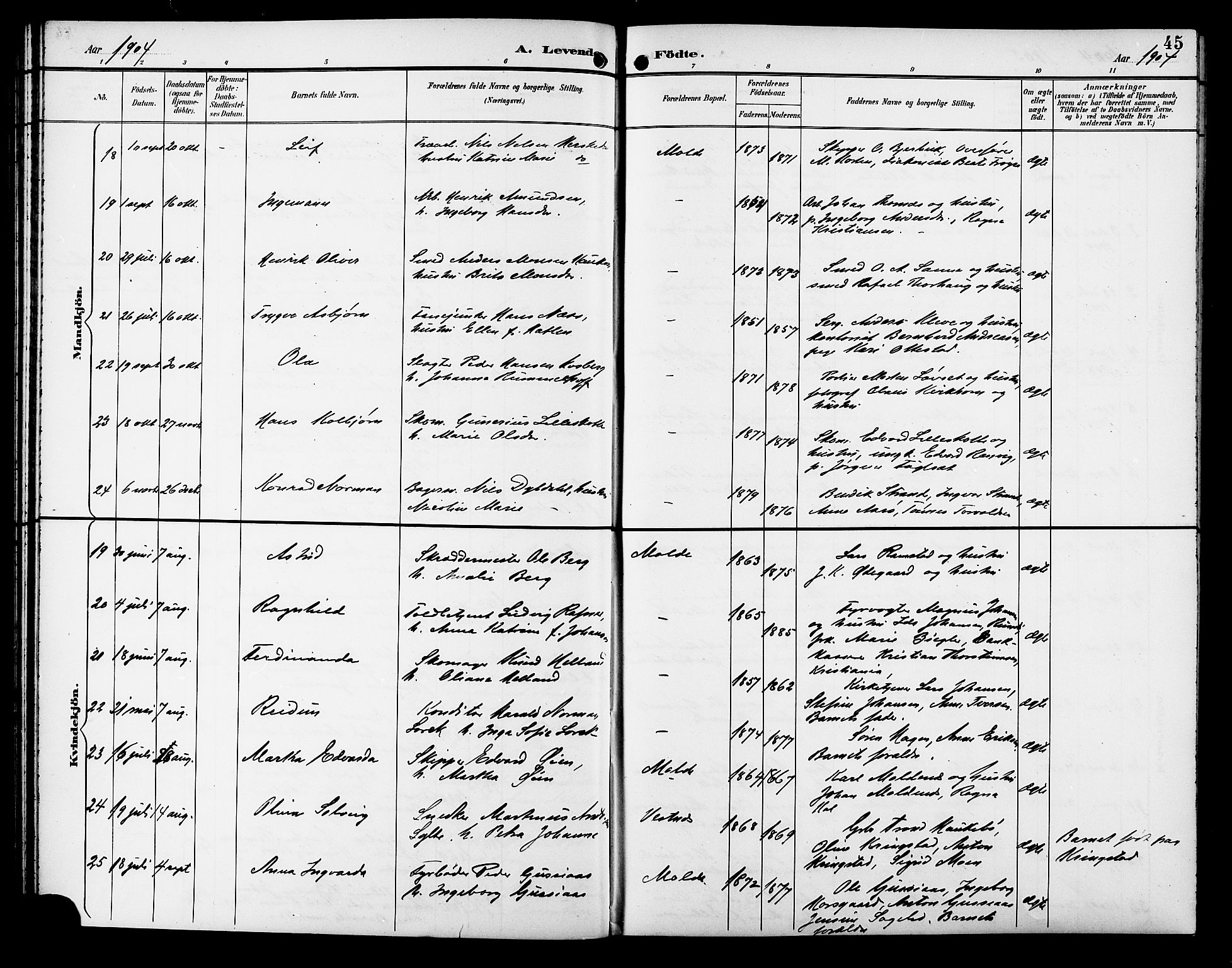 Ministerialprotokoller, klokkerbøker og fødselsregistre - Møre og Romsdal, AV/SAT-A-1454/558/L0702: Klokkerbok nr. 558C03, 1894-1915, s. 45