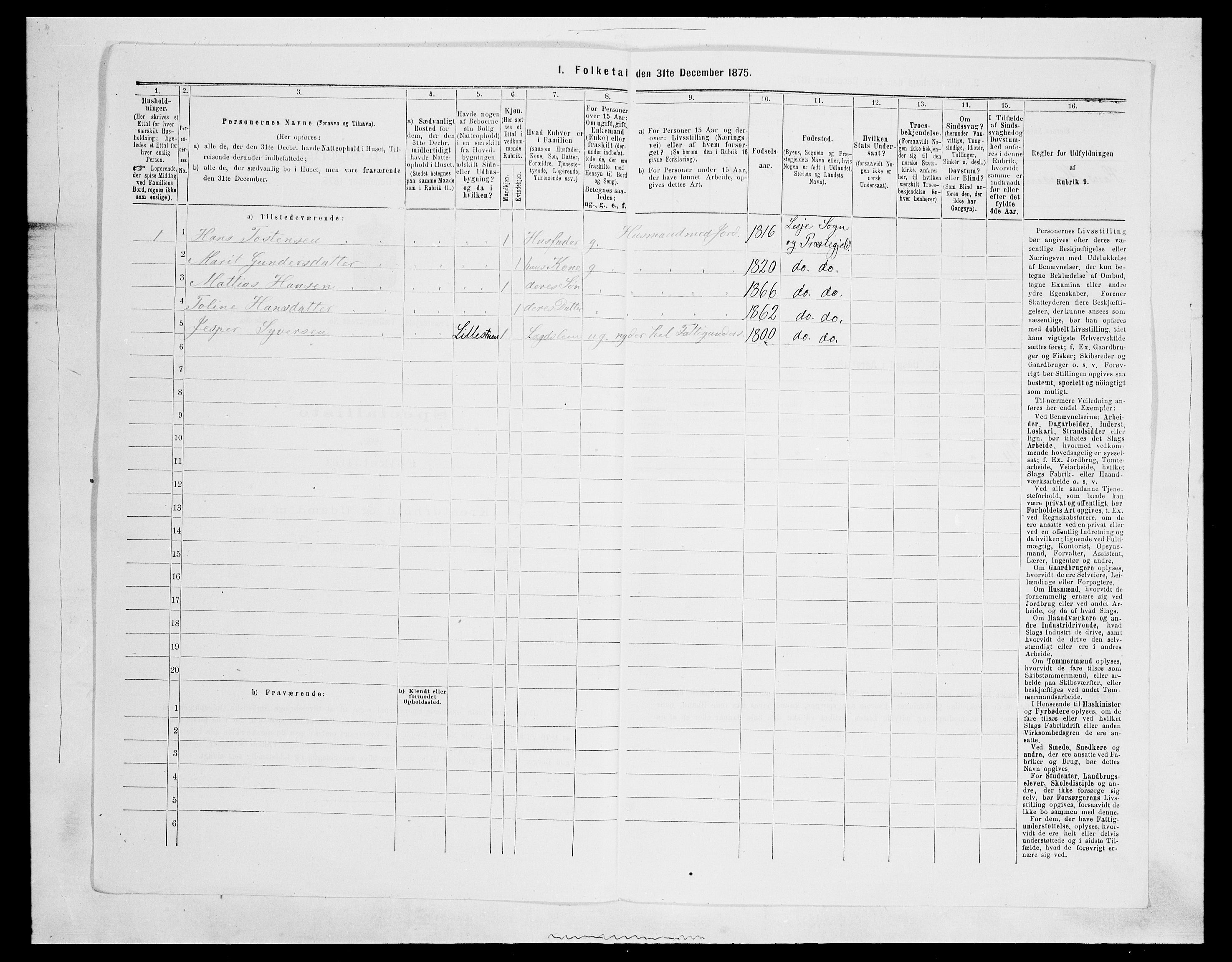SAH, Folketelling 1875 for 0512P Lesja prestegjeld, 1875, s. 843