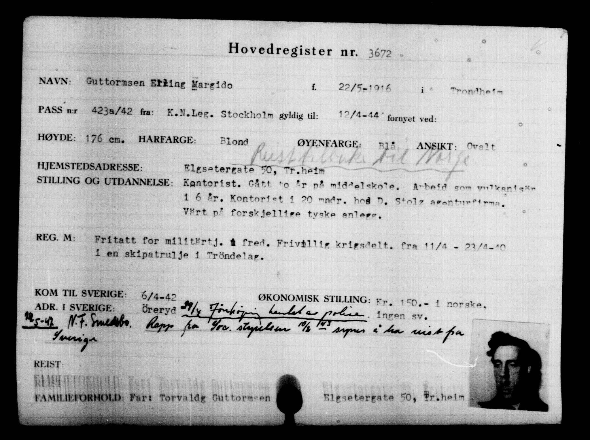 Utenriksstasjonene, Legasjonen i Stockholm, Flyktningkontoret, AV/RA-S-6753/V/Va/L0004: Kjesäterkartoteket, flyktninger med registreringsnr. 3496-6610, 1940-1945, s. 202
