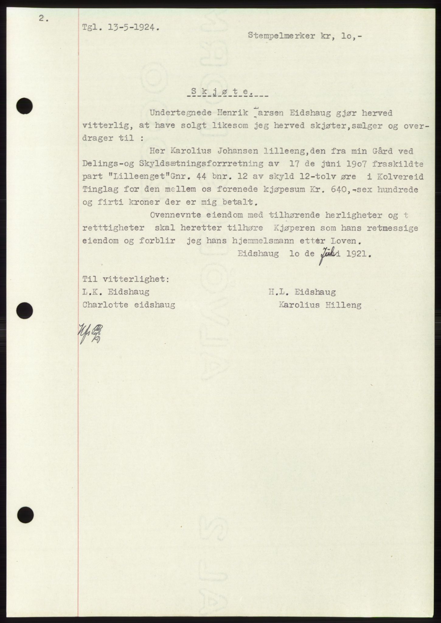 Namdal sorenskriveri, SAT/A-4133/1/2/2C: Pantebok nr. -, 1922-1925, Tingl.dato: 13.05.1924