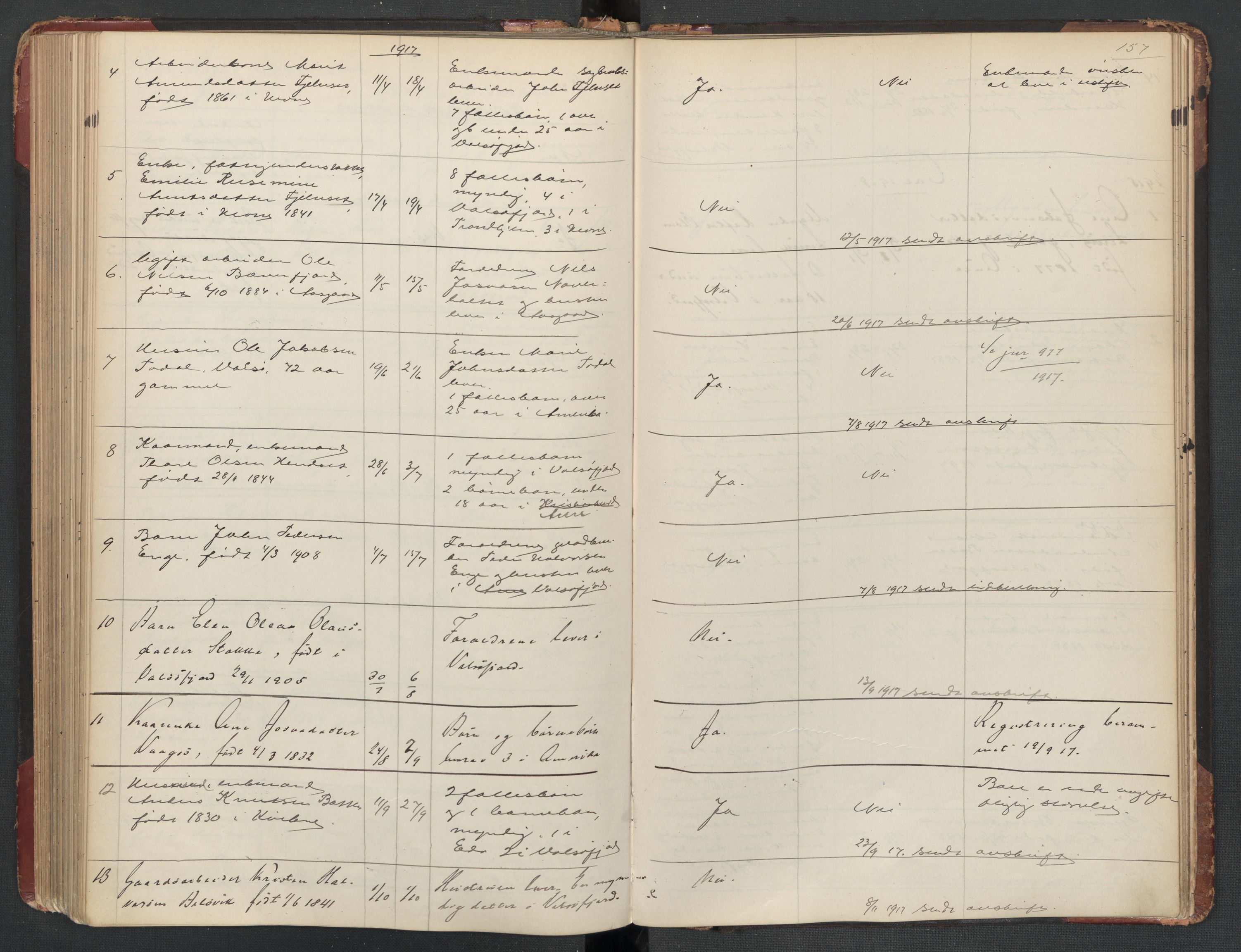 Aure lensmannskontor, AV/SAT-A-1088/1/02/L0003: 2.01.03 Dødsfallsprotokoll, 1906-1926, s. 157