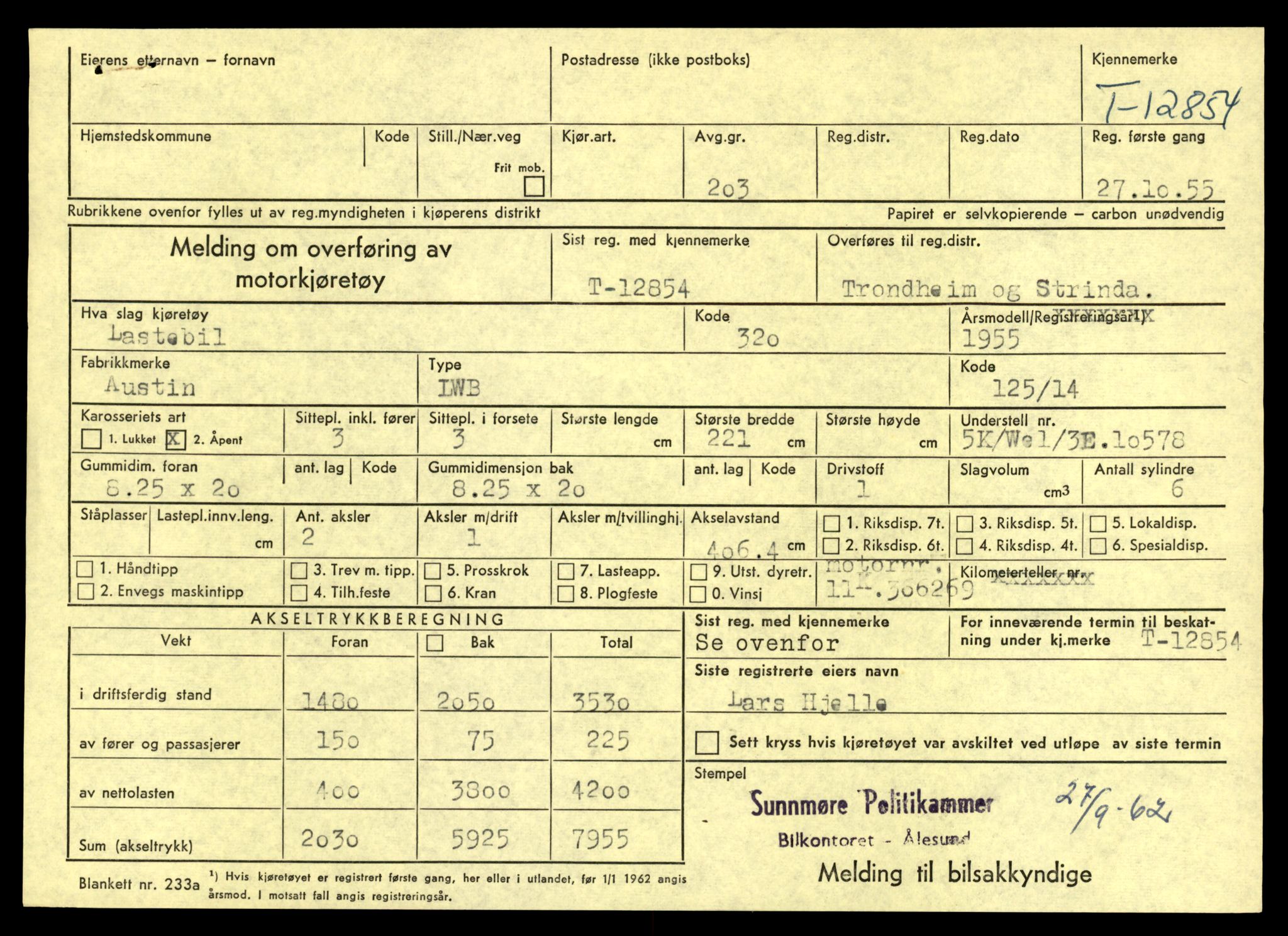 Møre og Romsdal vegkontor - Ålesund trafikkstasjon, AV/SAT-A-4099/F/Fe/L0036: Registreringskort for kjøretøy T 12831 - T 13030, 1927-1998, s. 483