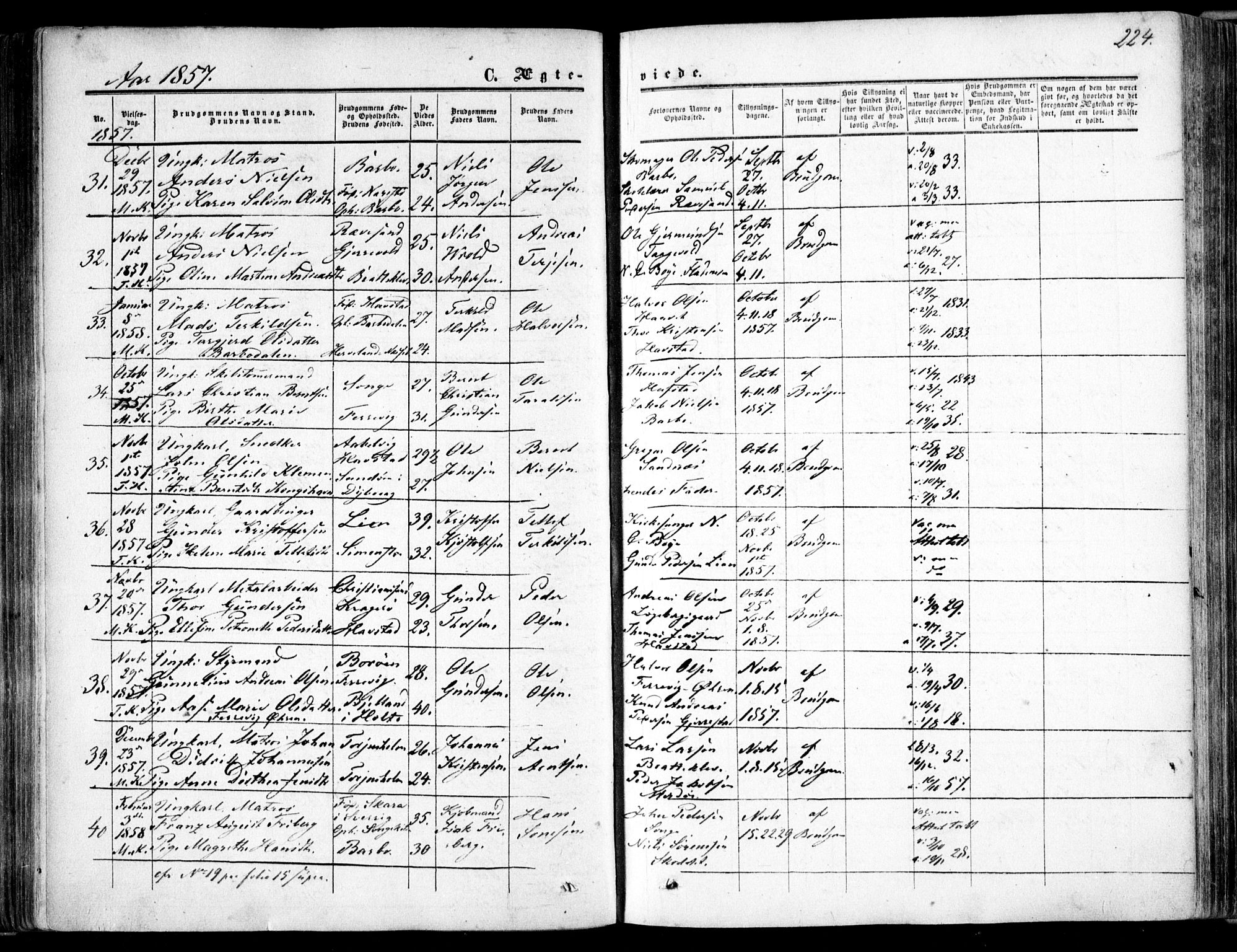 Tromøy sokneprestkontor, AV/SAK-1111-0041/F/Fa/L0006: Ministerialbok nr. A 6, 1855-1863, s. 224