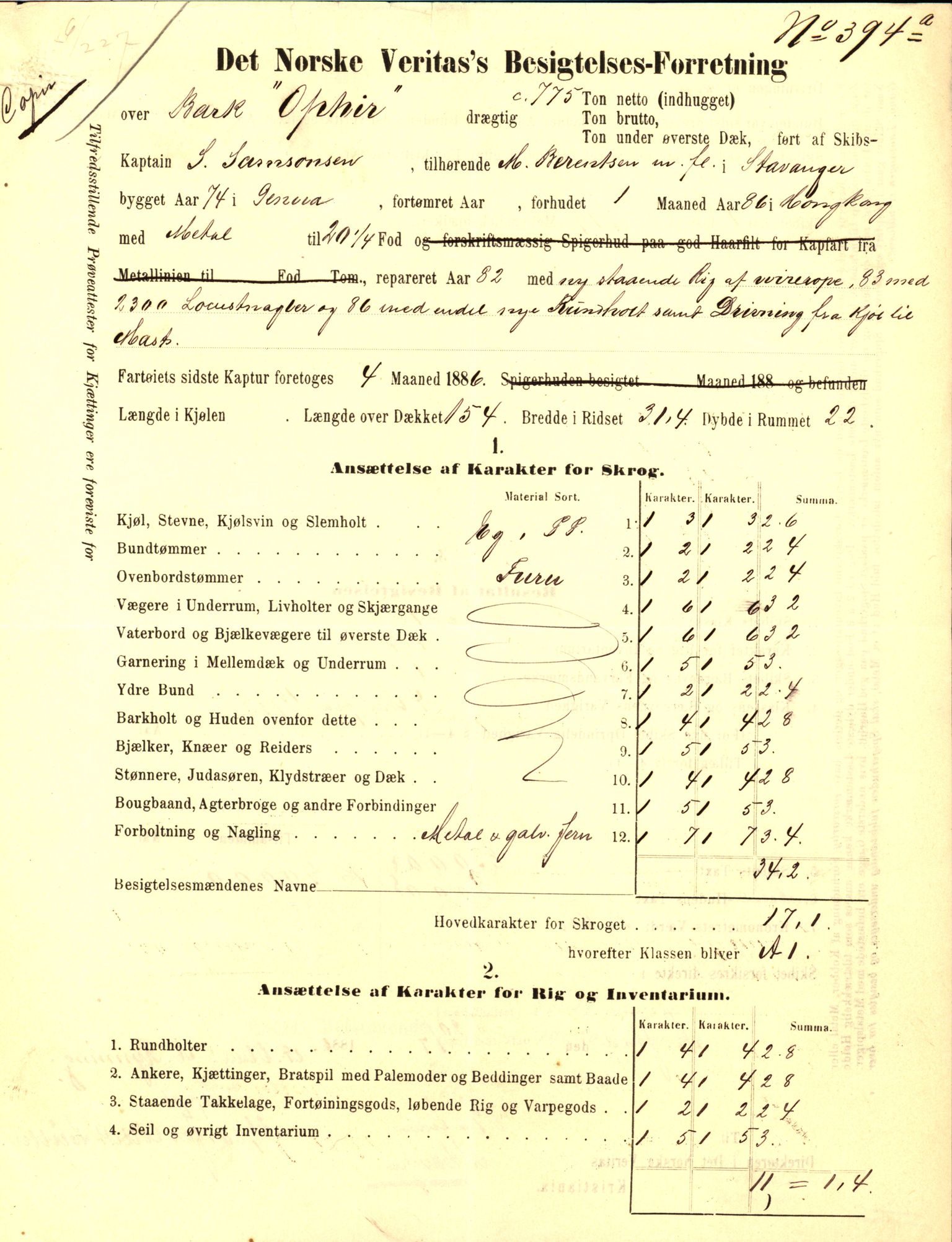 Pa 63 - Østlandske skibsassuranceforening, VEMU/A-1079/G/Ga/L0022/0006: Havaridokumenter / Nora, Ophir, 1888, s. 58