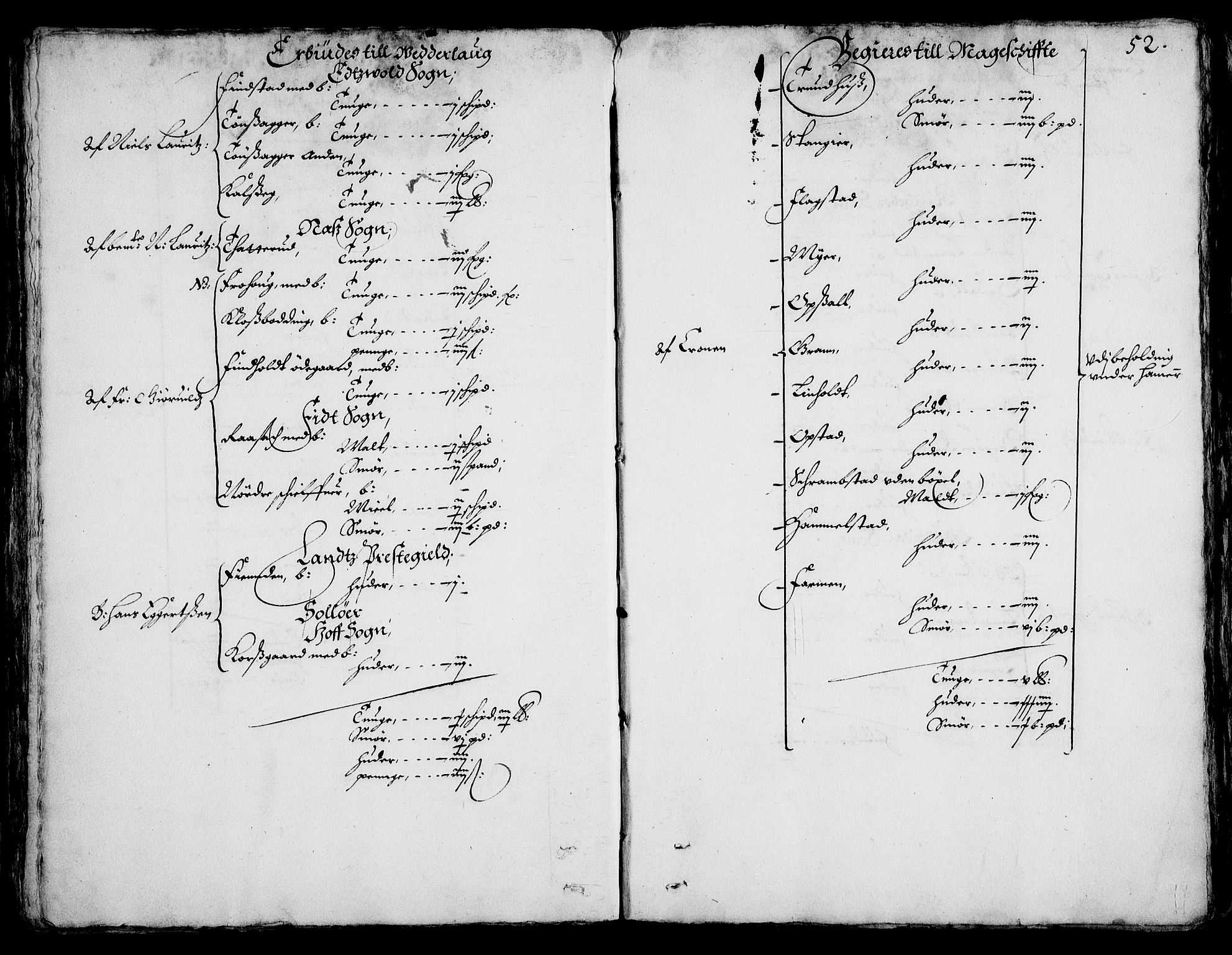 Rentekammeret inntil 1814, Realistisk ordnet avdeling, AV/RA-EA-4070/On/L0001/0002: Statens gods / [Jj 2]: Jordebok og forklaring over atkomstene til Hannibal Sehesteds gods, 1651, s. 51b-52a