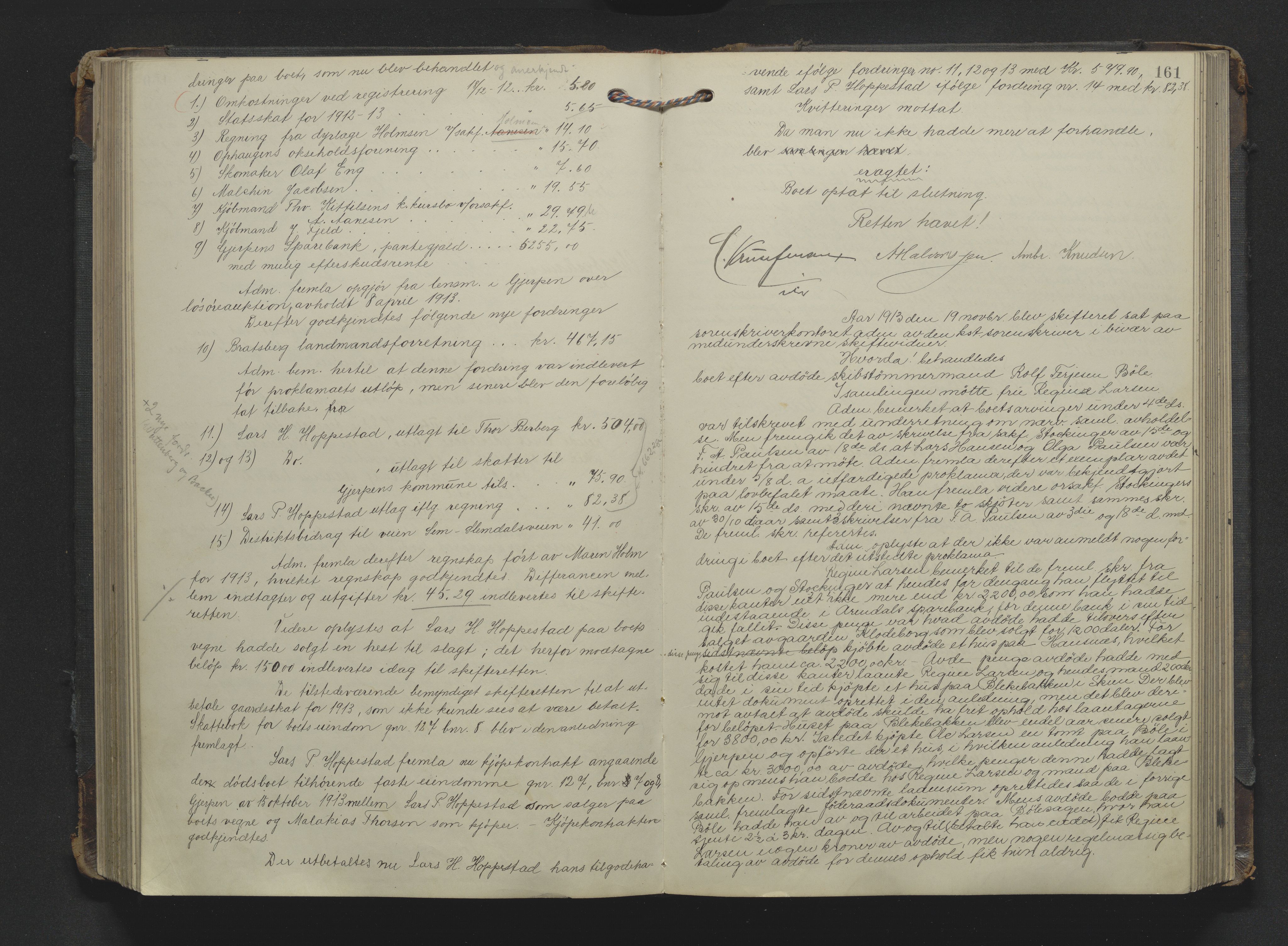 Gjerpen sorenskriveri, SAKO/A-216/H/Hb/Hbb/Hbba/L0007: Skifteforhandlingsprotokoll, Sorenskriveriet, 1910-1917, s. 160b-161a