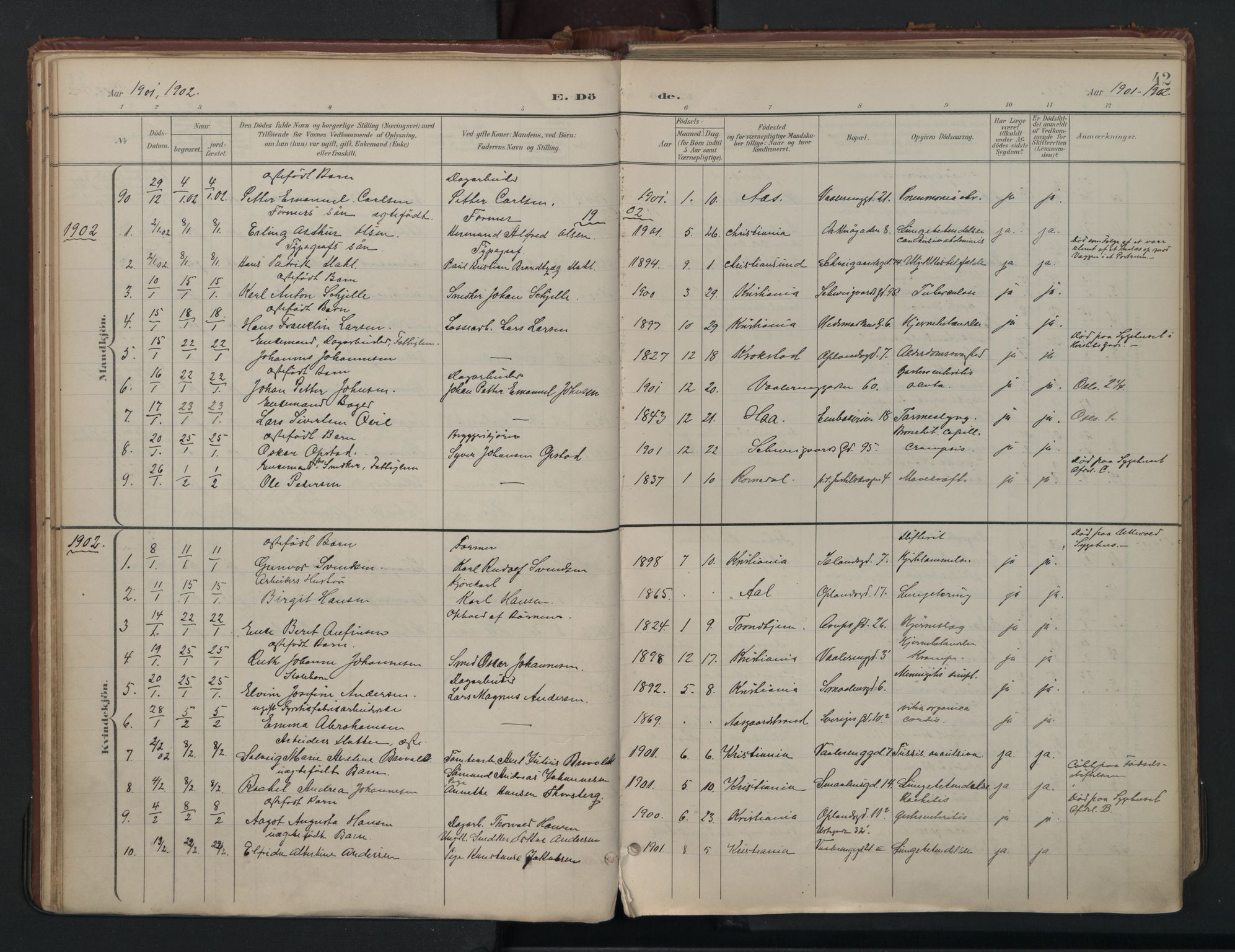 Vålerengen prestekontor Kirkebøker, AV/SAO-A-10878/F/Fa/L0003: Ministerialbok nr. 3, 1899-1930, s. 42