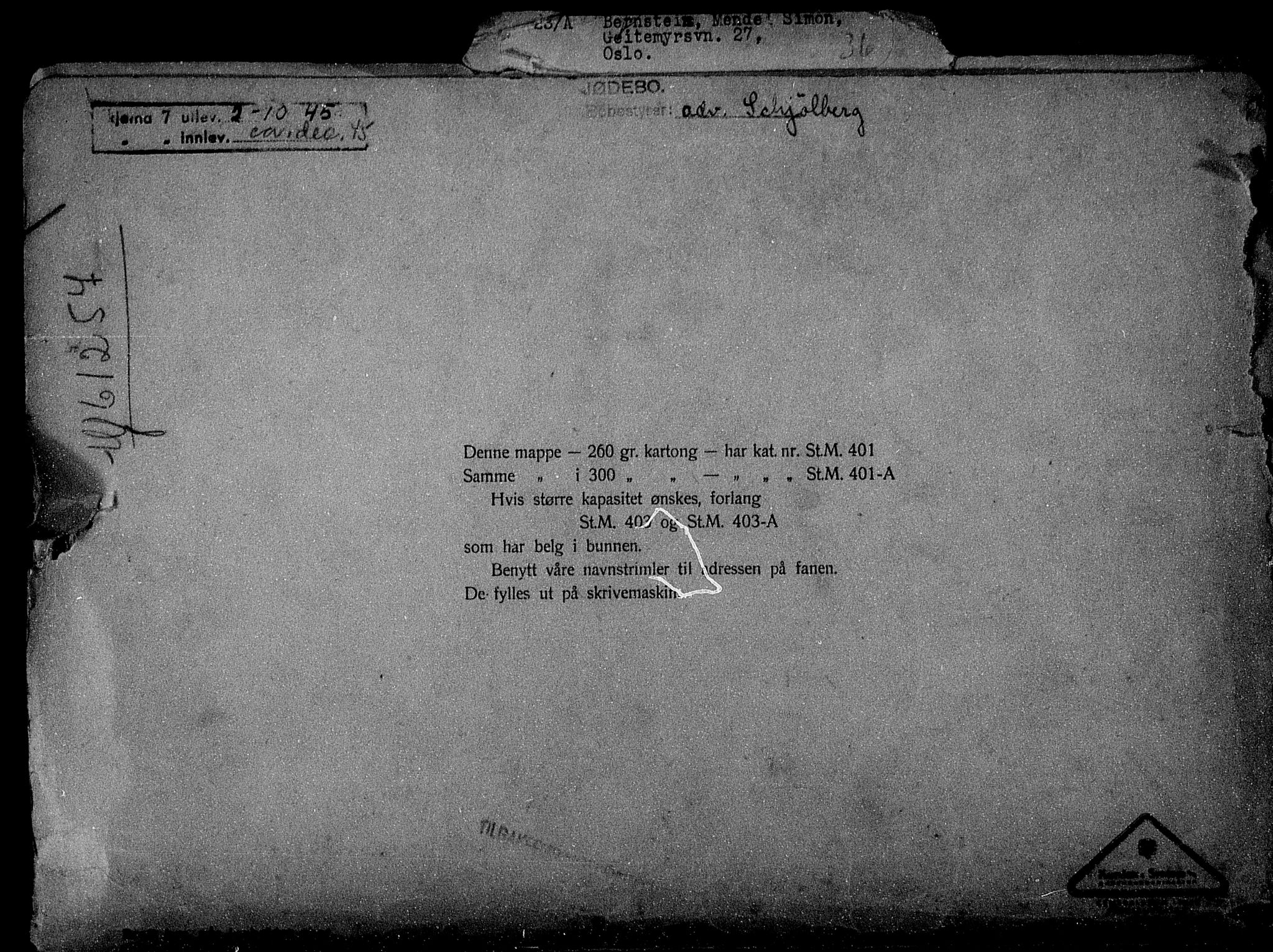 Justisdepartementet, Tilbakeføringskontoret for inndratte formuer, AV/RA-S-1564/H/Hc/Hcc/L0923: --, 1945-1947, s. 2