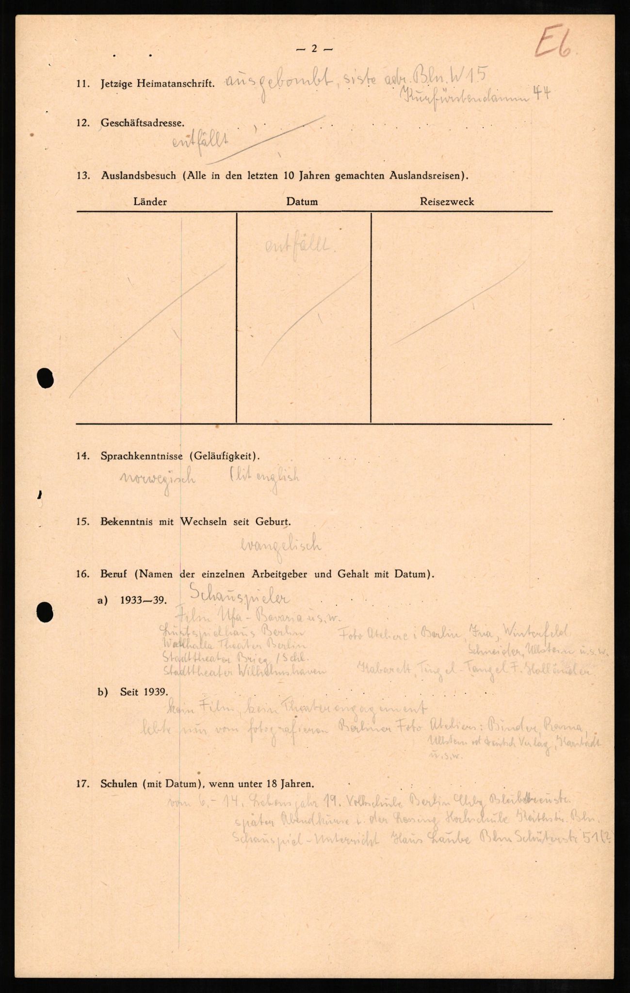 Forsvaret, Forsvarets overkommando II, AV/RA-RAFA-3915/D/Db/L0007: CI Questionaires. Tyske okkupasjonsstyrker i Norge. Tyskere., 1945-1946, s. 4