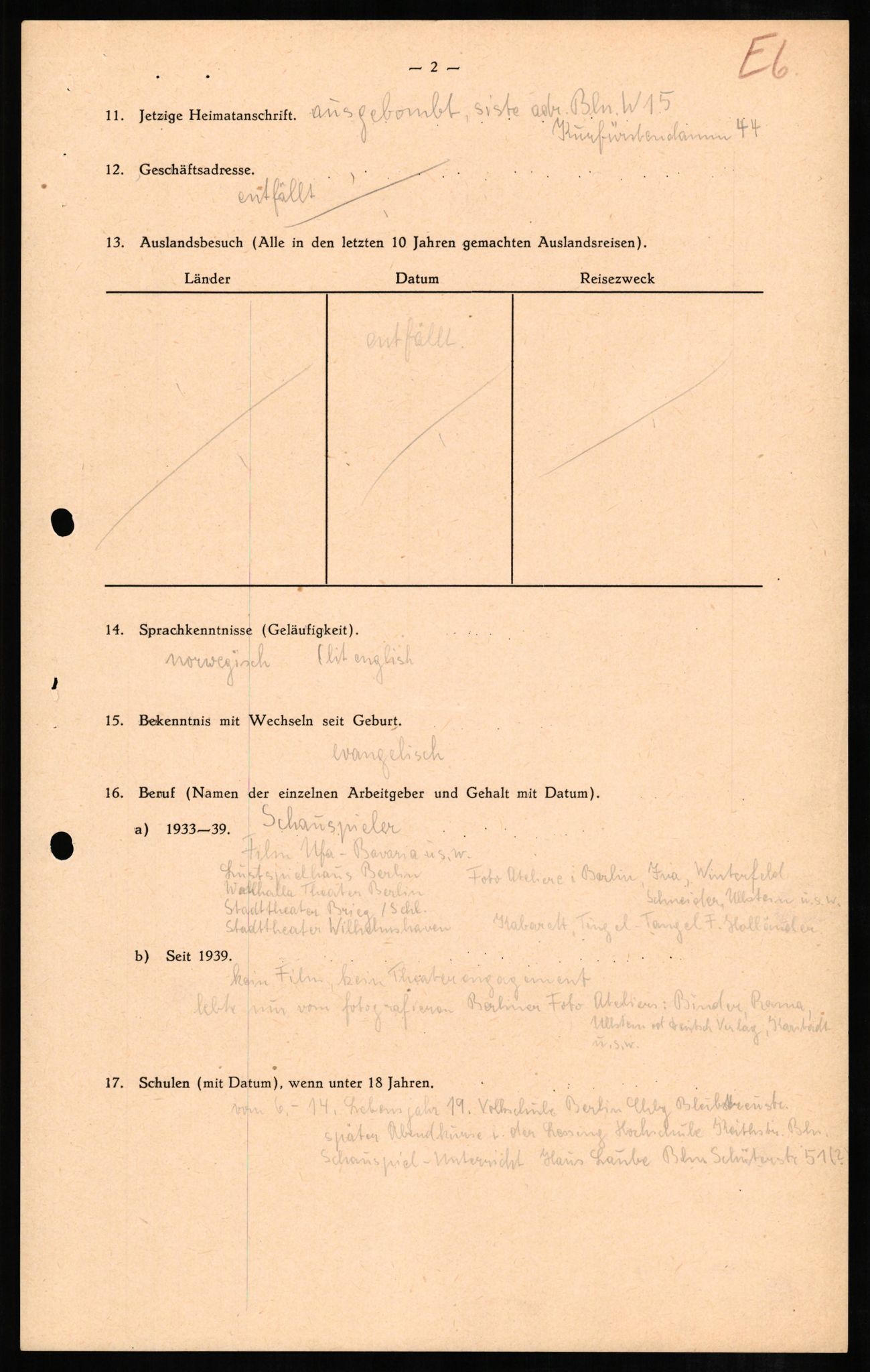 Forsvaret, Forsvarets overkommando II, RA/RAFA-3915/D/Db/L0007: CI Questionaires. Tyske okkupasjonsstyrker i Norge. Tyskere., 1945-1946, s. 4