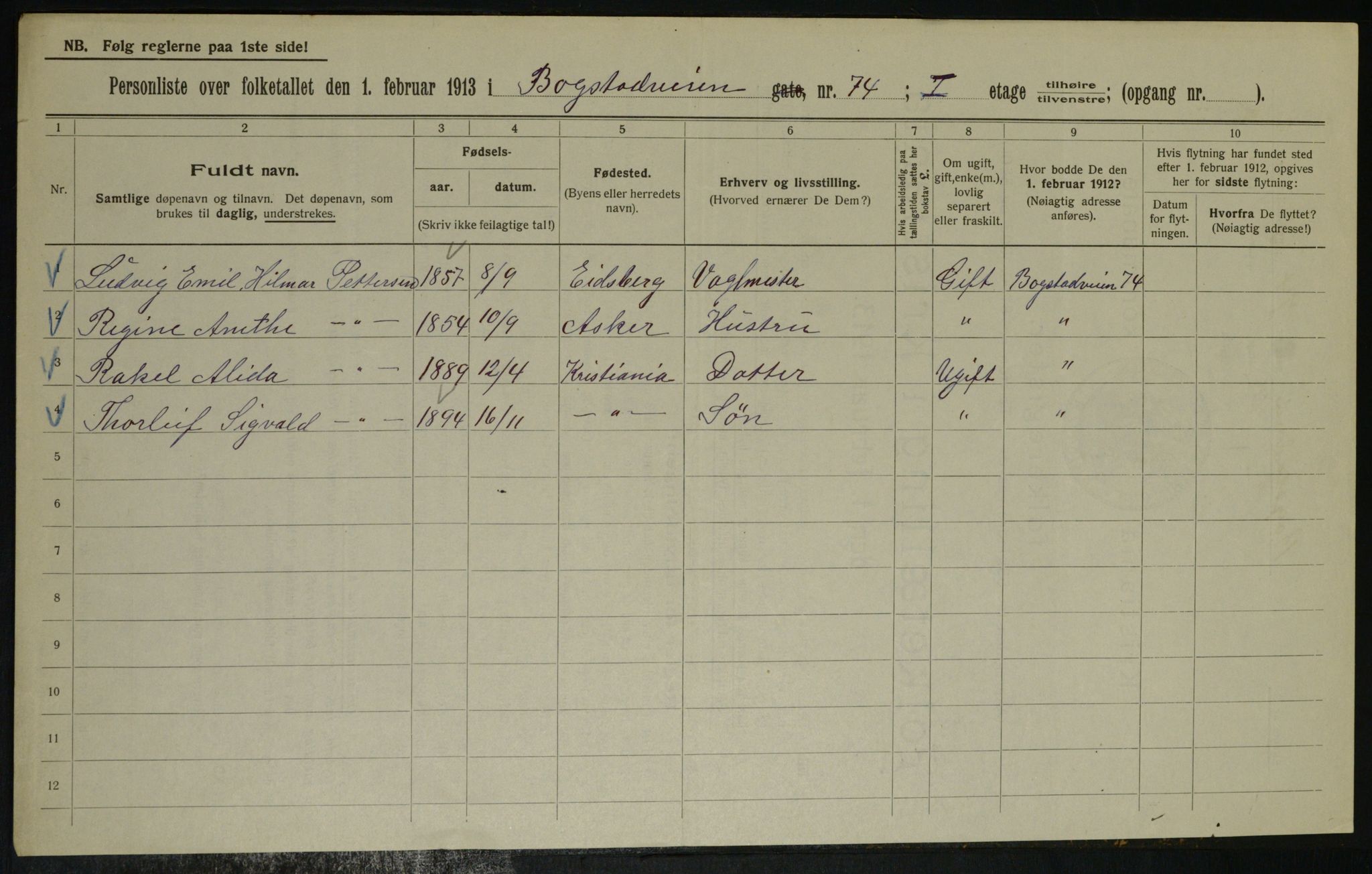 OBA, Kommunal folketelling 1.2.1913 for Kristiania, 1913, s. 7486