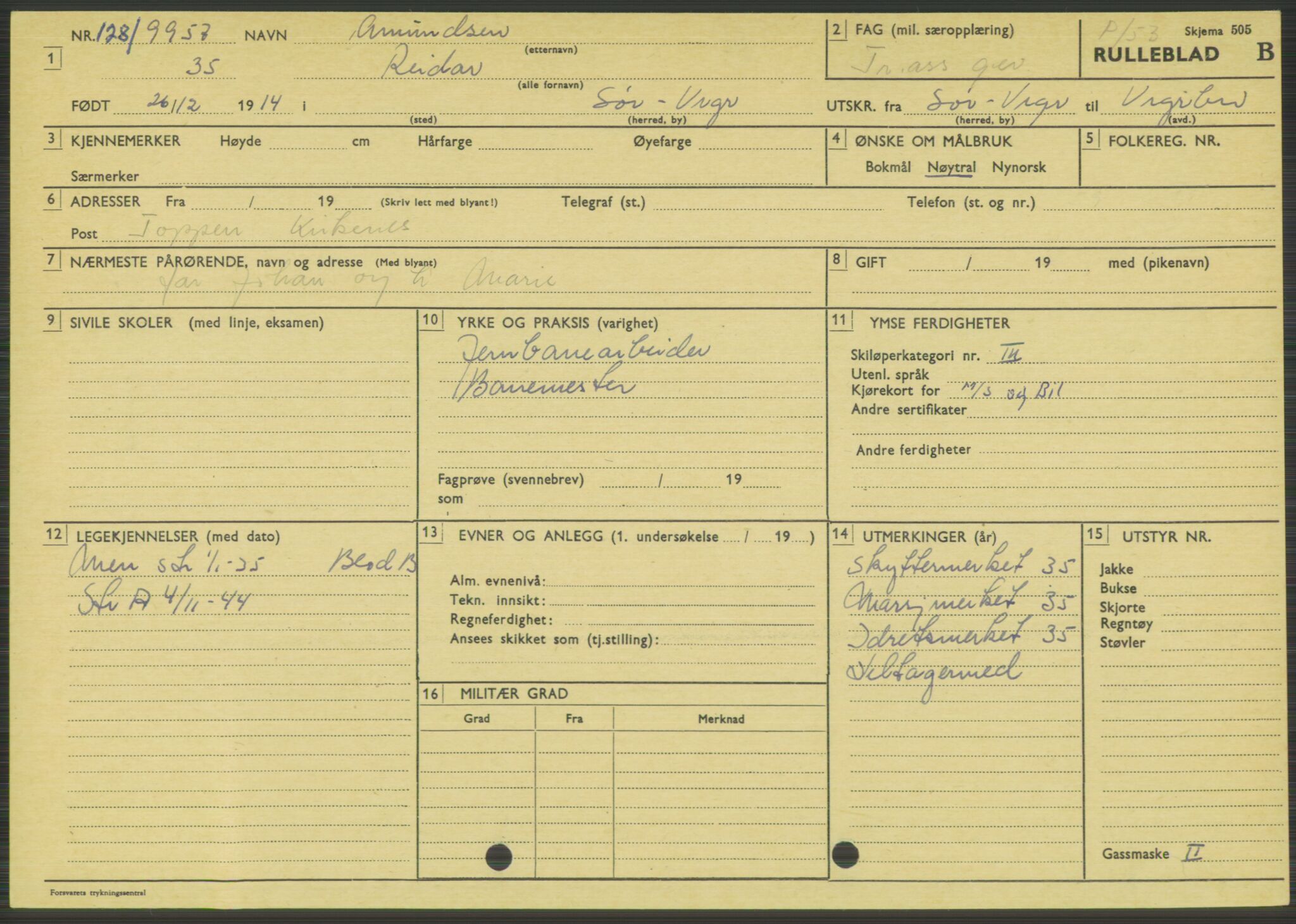 Forsvaret, Varanger bataljon, AV/RA-RAFA-2258/1/D/L0444: Rulleblad for menige født 1913-1914, 1913-1914, s. 274