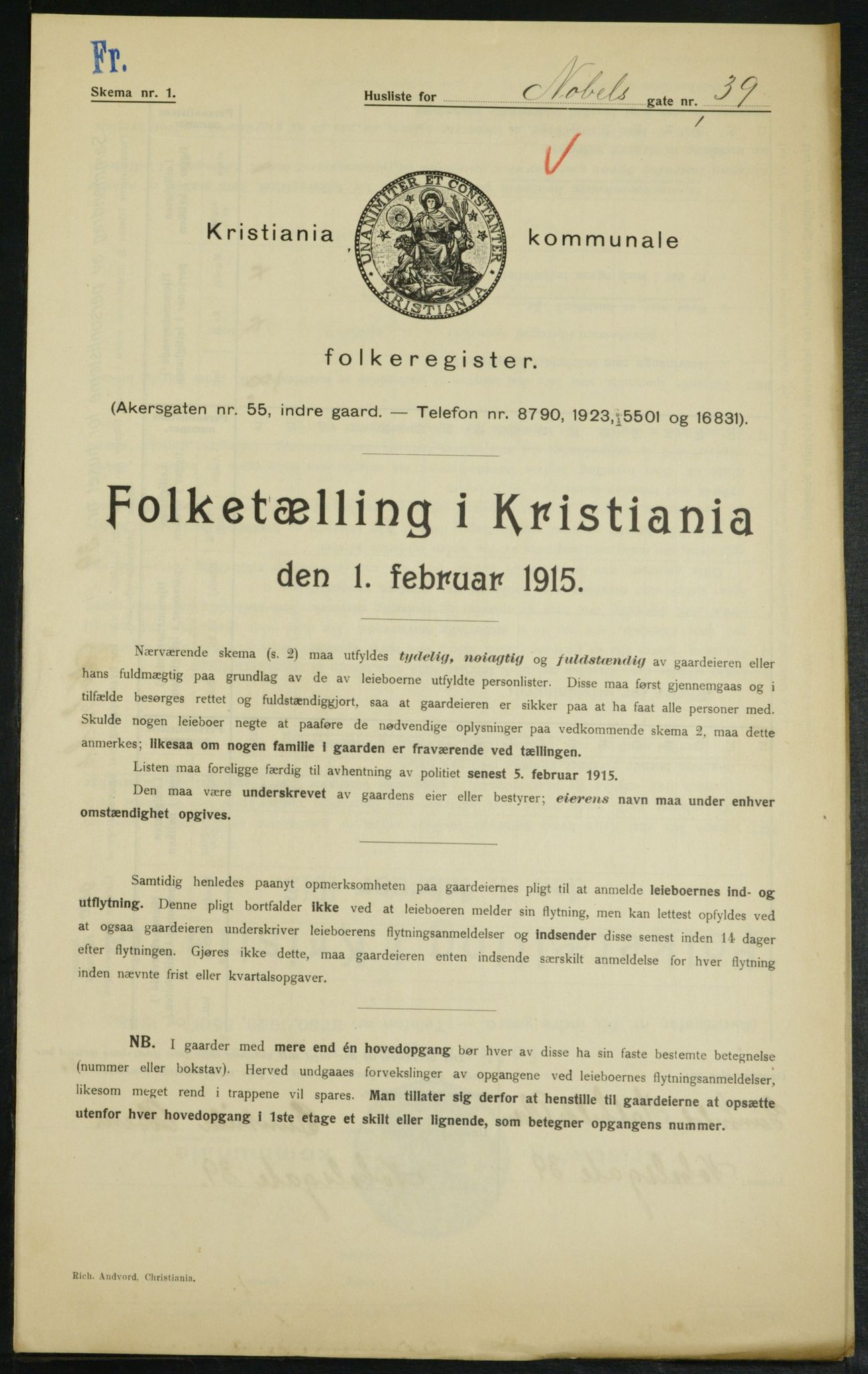 OBA, Kommunal folketelling 1.2.1915 for Kristiania, 1915, s. 70809