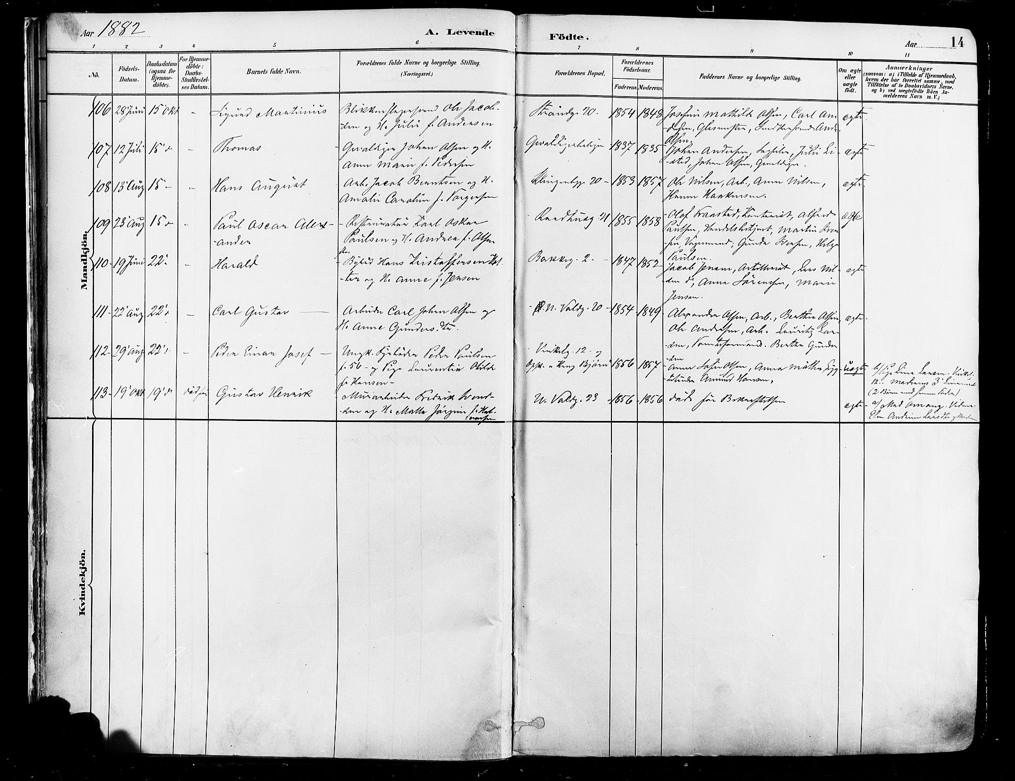 Johannes prestekontor Kirkebøker, AV/SAO-A-10852/F/Fa/L0003: Ministerialbok nr. 3, 1882-1896, s. 14
