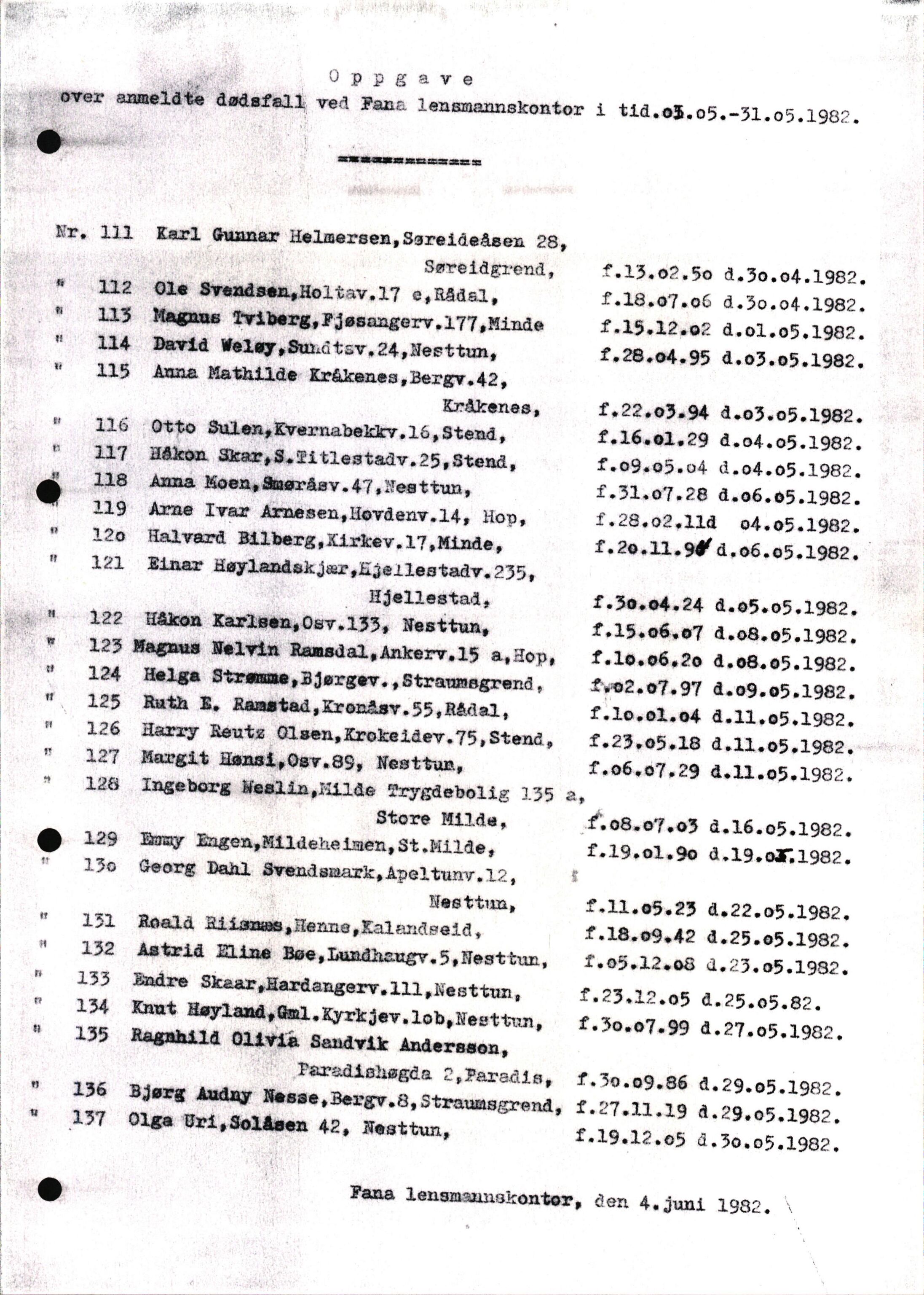 Lensmannen i Fana, AV/SAB-A-31801/0006/L0024: Dødsfallprotokoll, 1981-1982, s. 65