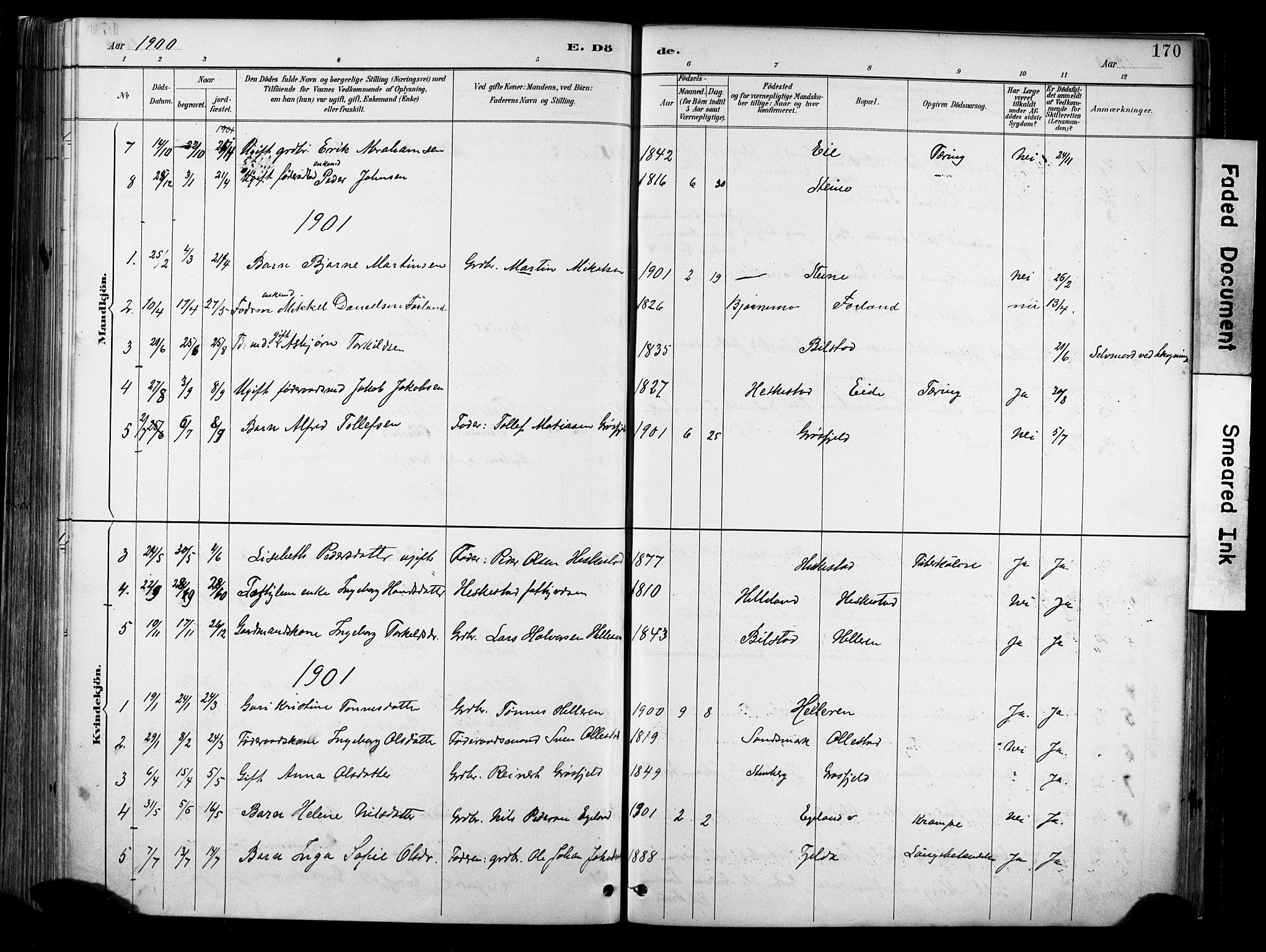 Lund sokneprestkontor, AV/SAST-A-101809/S06/L0012: Ministerialbok nr. A 11, 1887-1921, s. 170