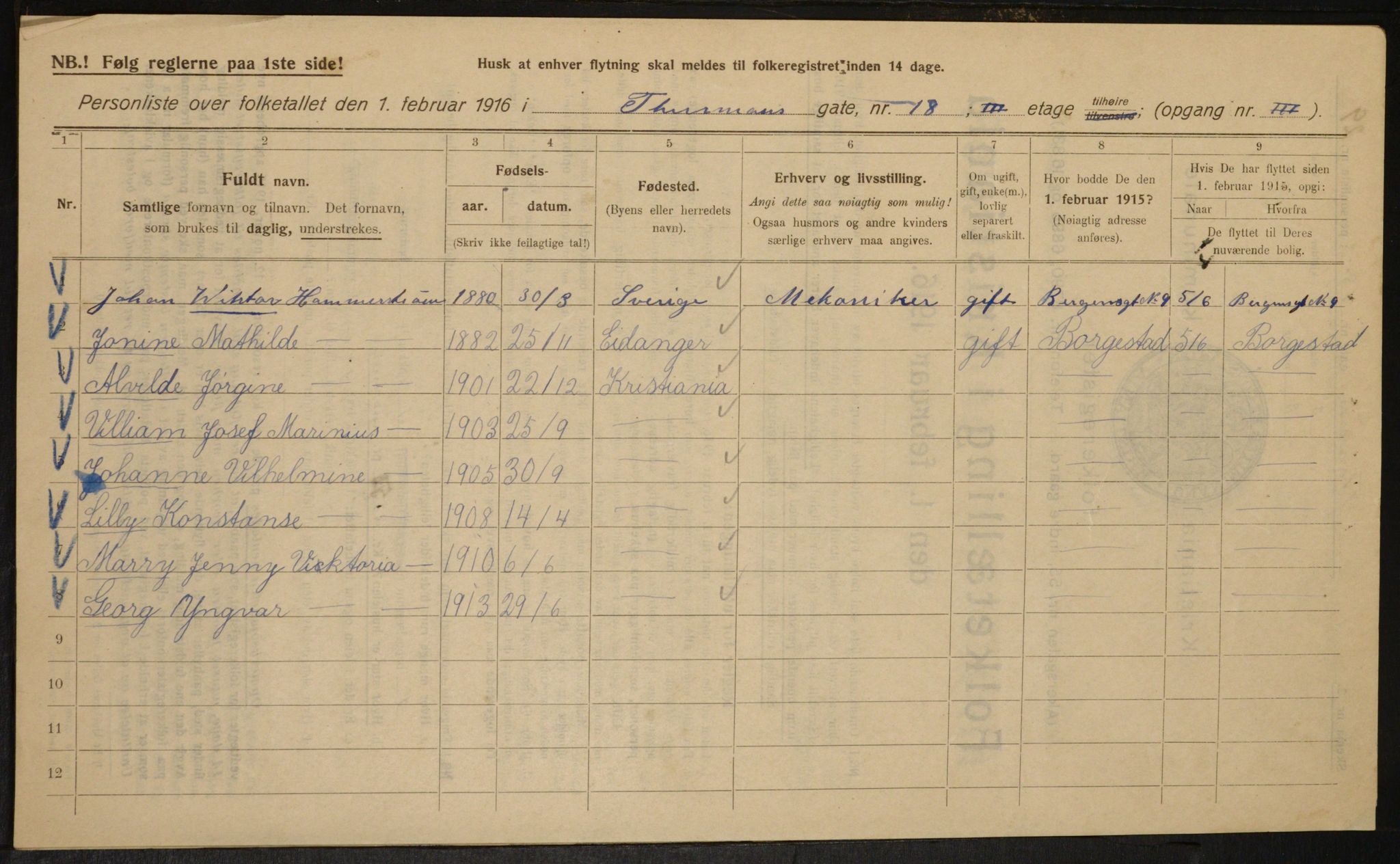 OBA, Kommunal folketelling 1.2.1916 for Kristiania, 1916, s. 114598