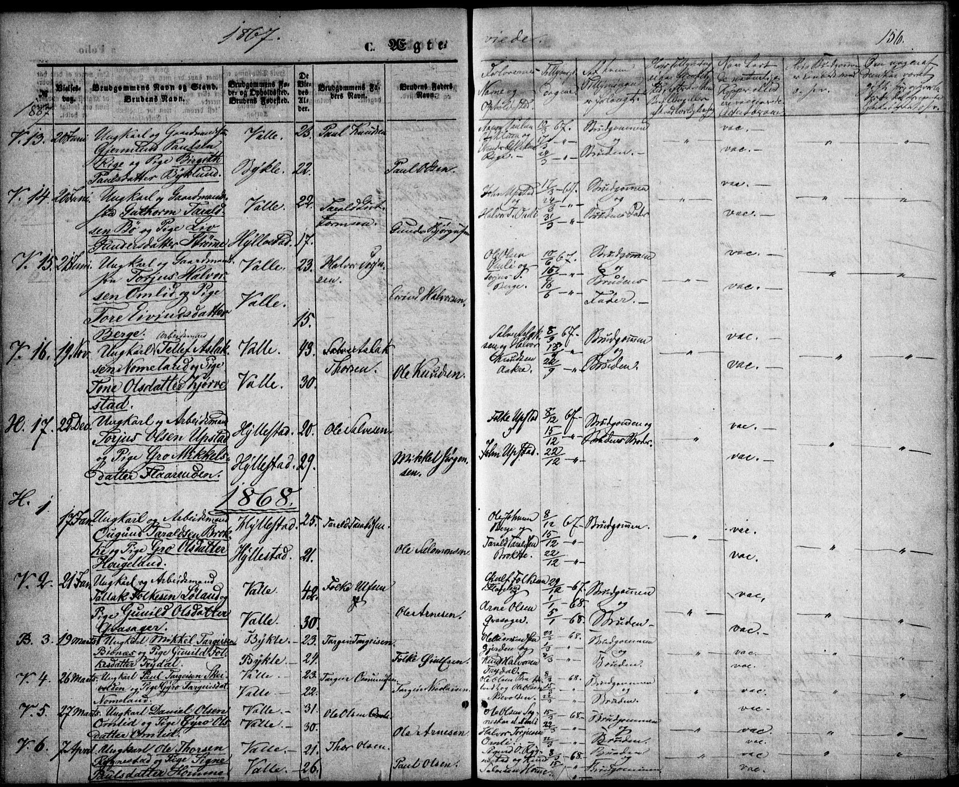 Valle sokneprestkontor, AV/SAK-1111-0044/F/Fa/Fac/L0007: Ministerialbok nr. A 7, 1854-1868, s. 156