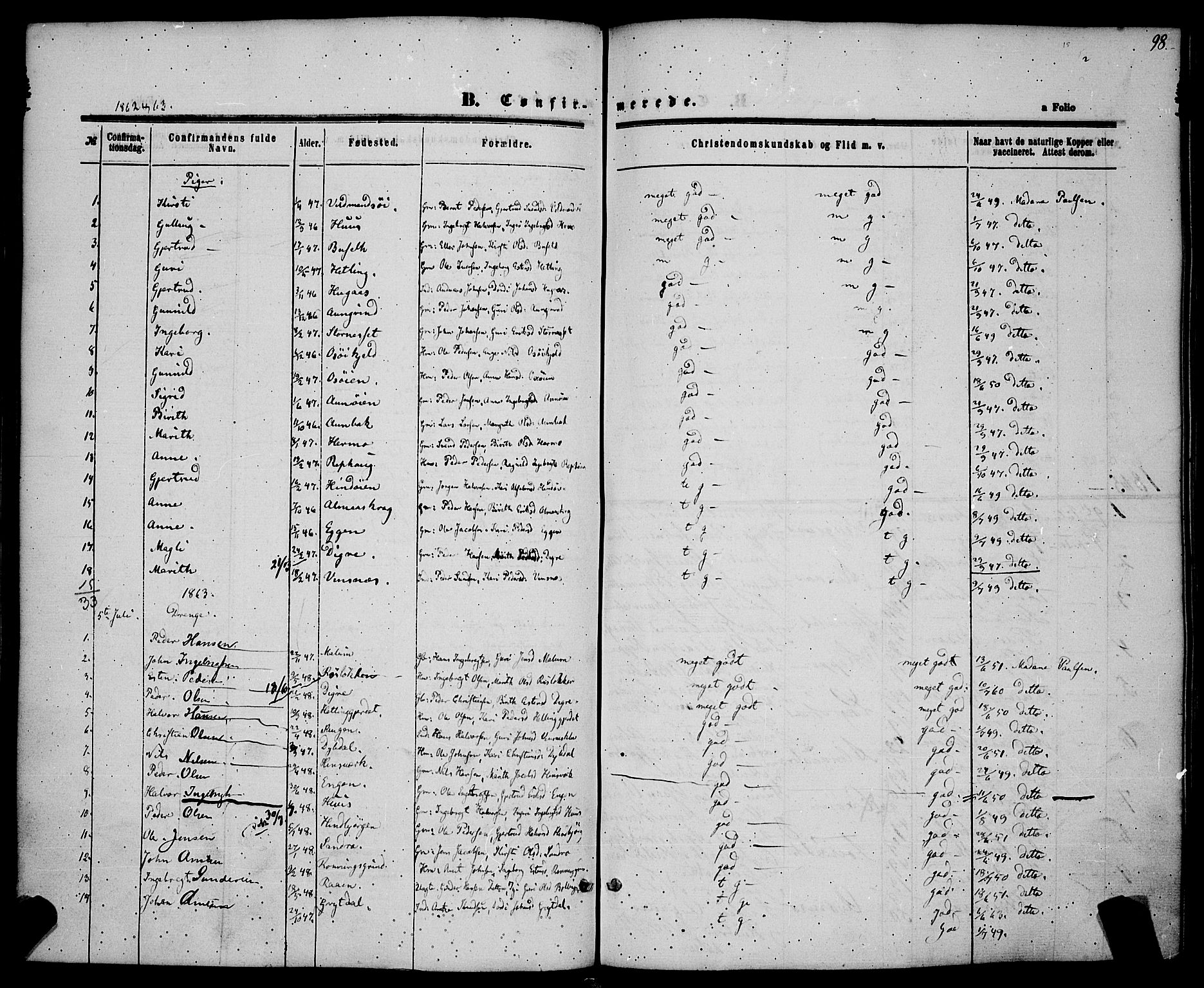 Ministerialprotokoller, klokkerbøker og fødselsregistre - Sør-Trøndelag, SAT/A-1456/685/L0967: Ministerialbok nr. 685A07 /2, 1860-1869, s. 98