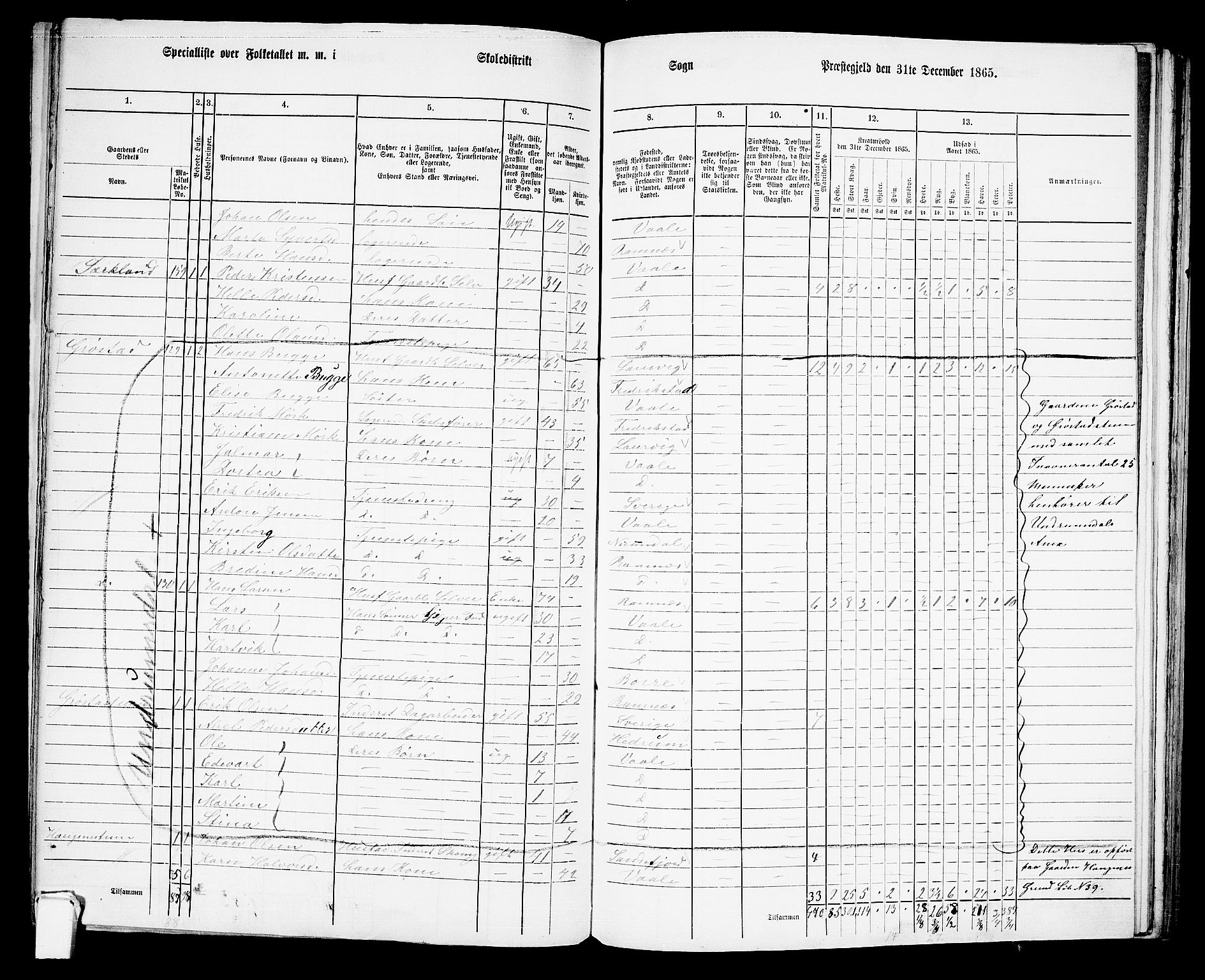 RA, Folketelling 1865 for 0716P Våle prestegjeld, 1865, s. 26