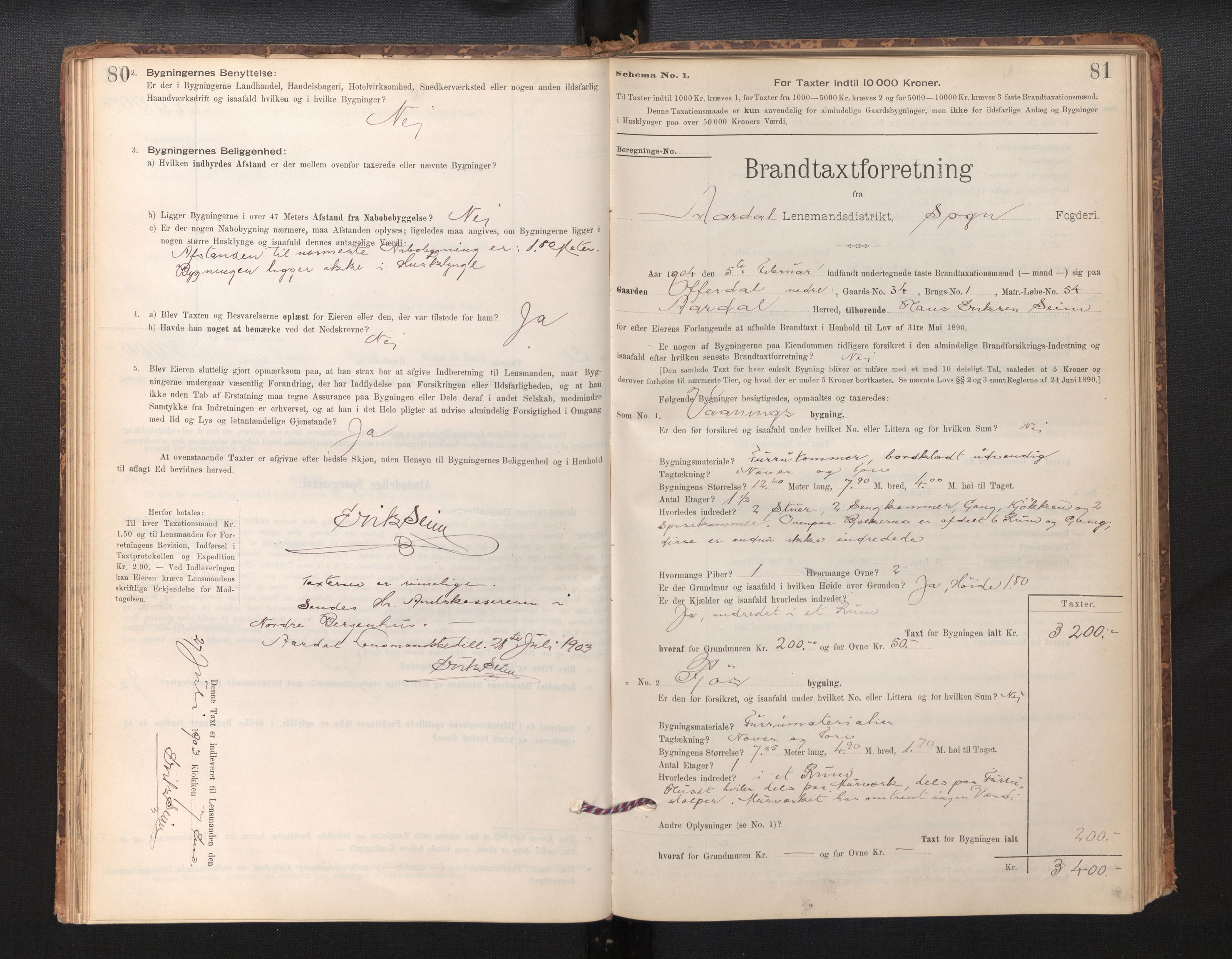 Lensmannen i Årdal, SAB/A-30501/0012/L0008: Branntakstprotokoll, skjematakst, 1895-1915, s. 80-81