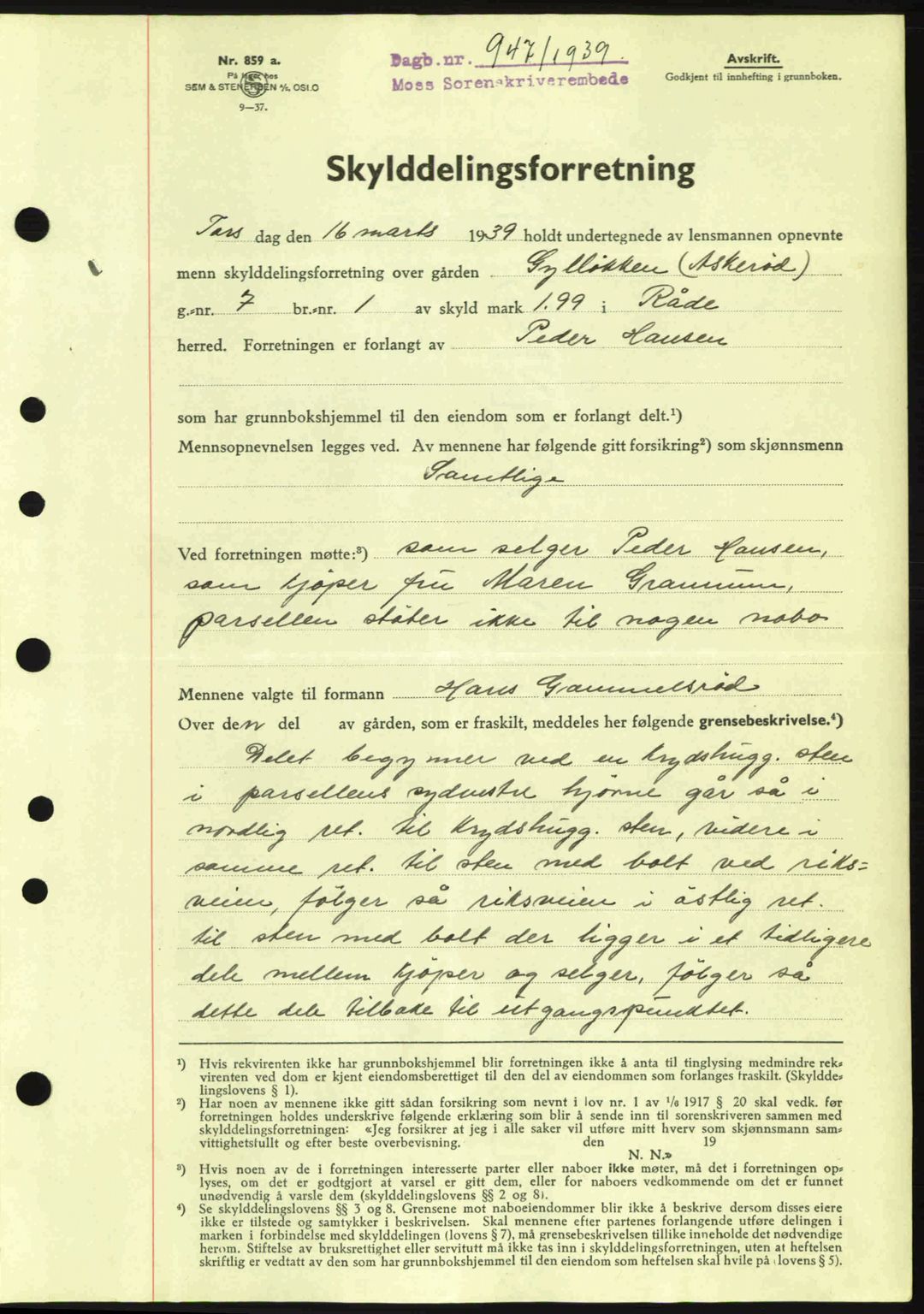 Moss sorenskriveri, SAO/A-10168: Pantebok nr. A5, 1938-1939, Dagboknr: 947/1939