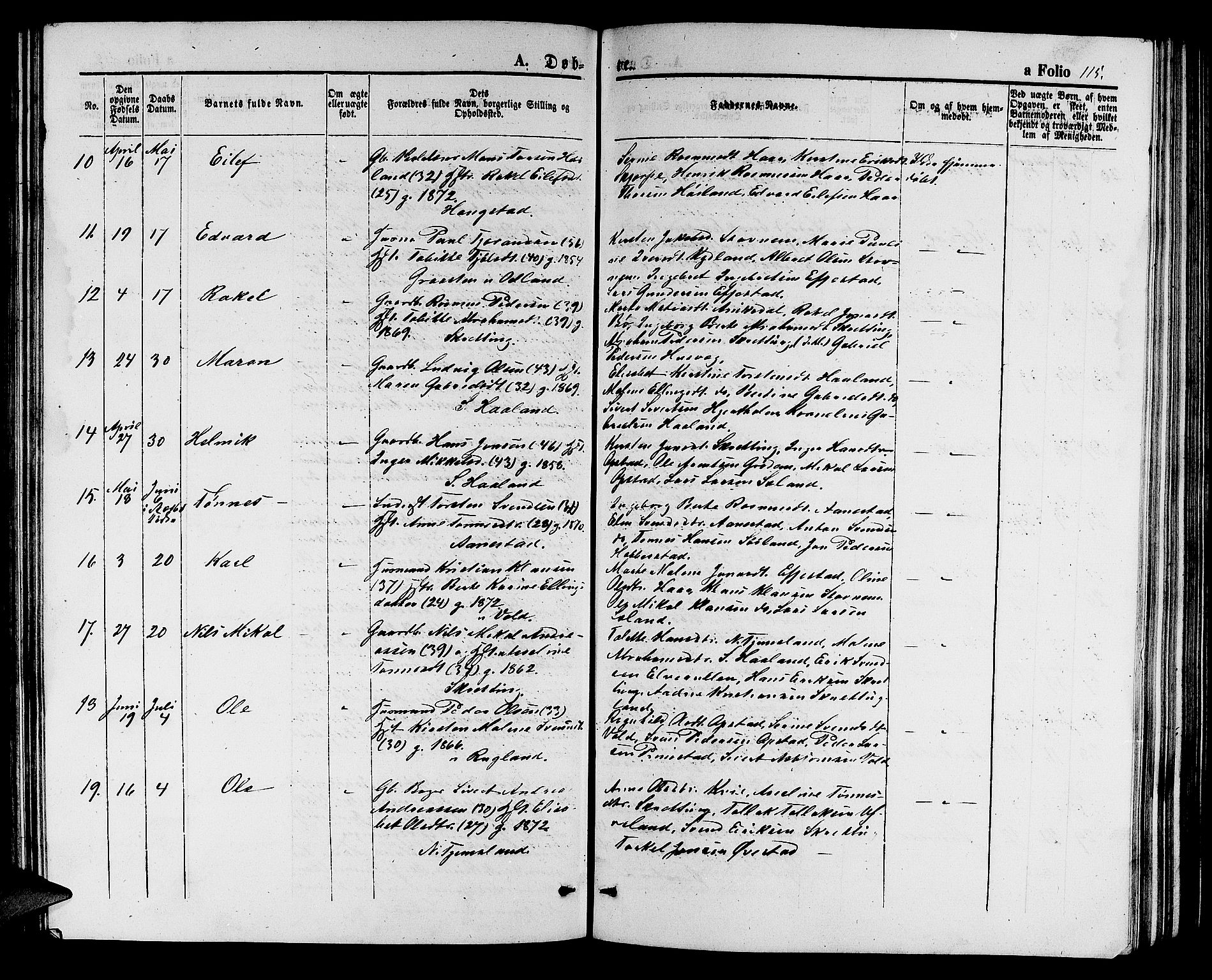 Hå sokneprestkontor, AV/SAST-A-101801/001/30BB/L0002: Klokkerbok nr. B 2, 1854-1883, s. 115