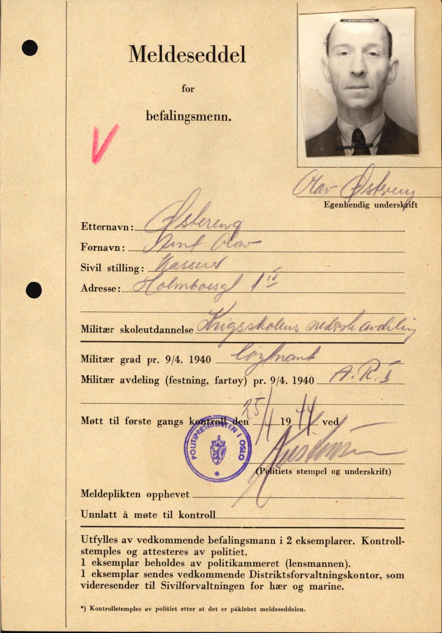 Forsvaret, Forsvarets krigshistoriske avdeling, AV/RA-RAFA-2017/Y/Yf/L0209: II-C-11-2121  -  Okkupasjonstiden.  Meldesedler for befal med foto og oppl. om militær grad 9. apr. 1940., 1944-1945, s. 1333