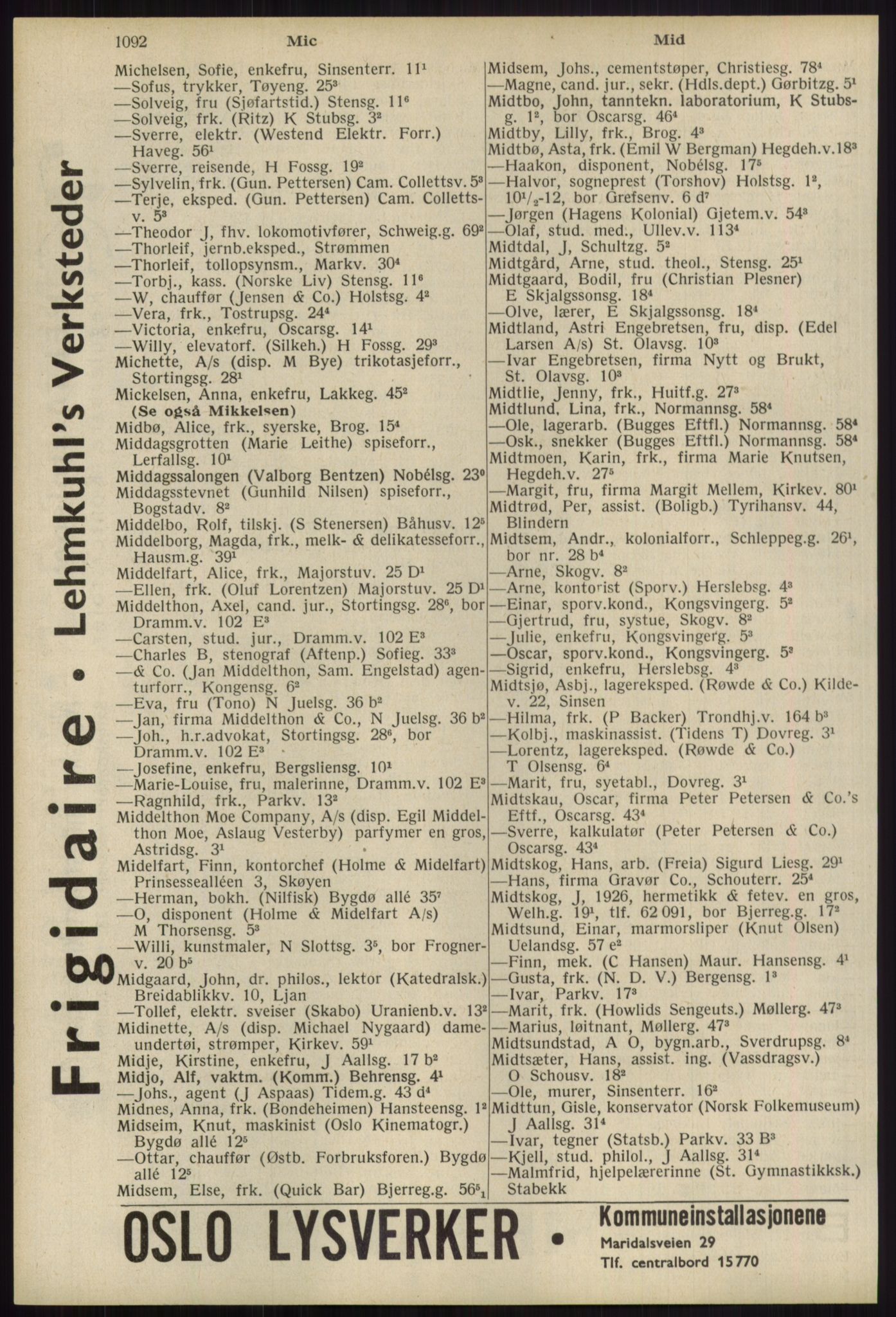 Kristiania/Oslo adressebok, PUBL/-, 1939, s. 1092