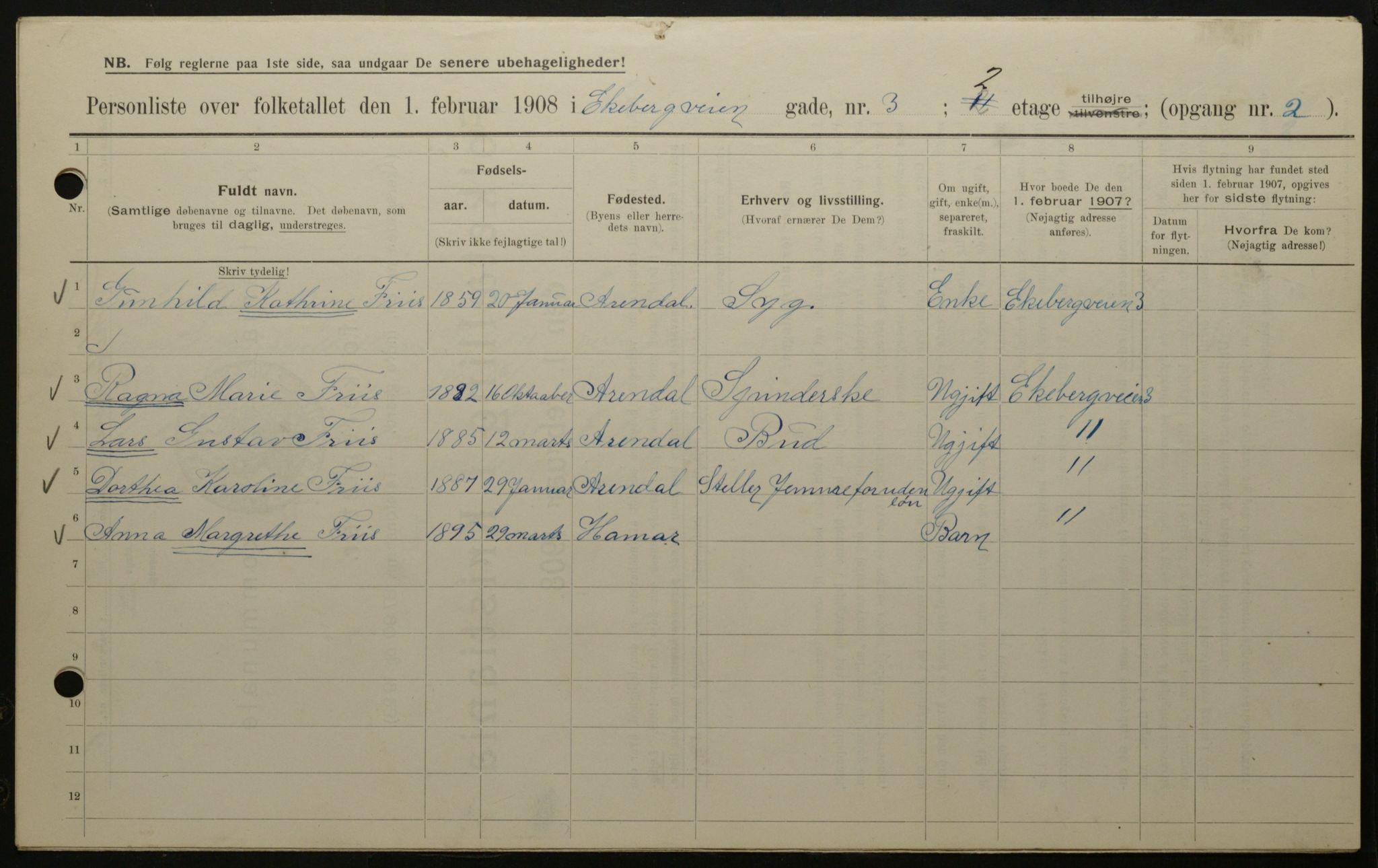 OBA, Kommunal folketelling 1.2.1908 for Kristiania kjøpstad, 1908, s. 18445