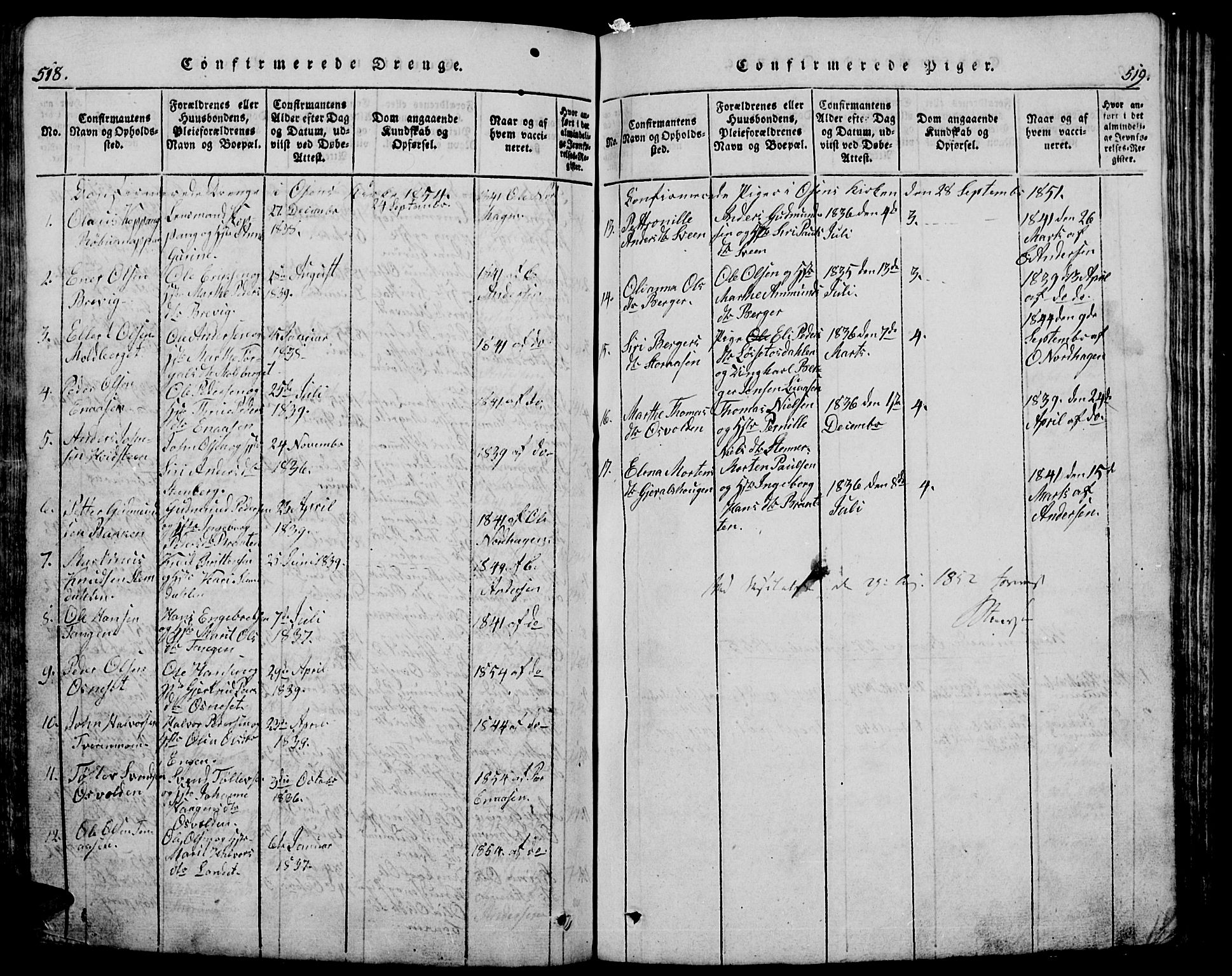 Trysil prestekontor, AV/SAH-PREST-046/H/Ha/Hab/L0005: Klokkerbok nr. 5, 1814-1877, s. 518-519
