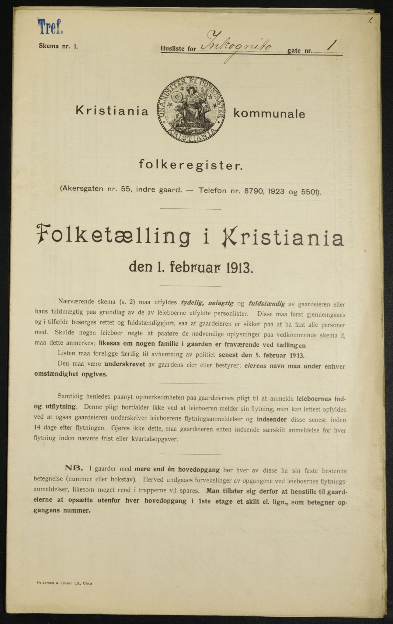 OBA, Kommunal folketelling 1.2.1913 for Kristiania, 1913, s. 43791