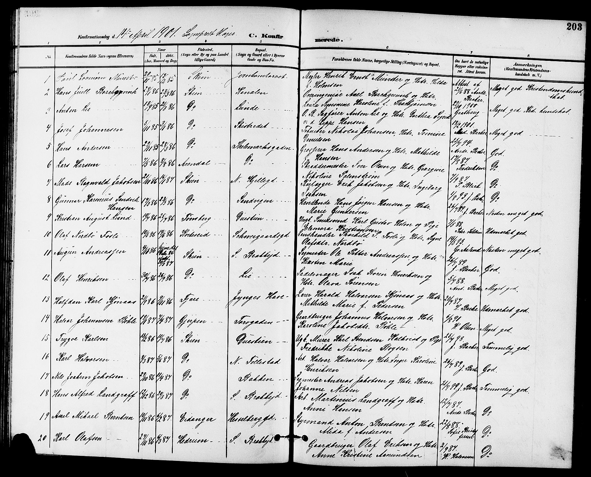 Skien kirkebøker, AV/SAKO-A-302/G/Ga/L0008: Klokkerbok nr. 8, 1900-1910, s. 203