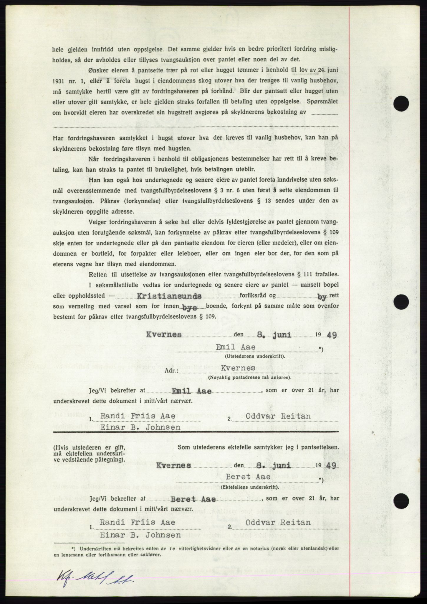 Nordmøre sorenskriveri, AV/SAT-A-4132/1/2/2Ca: Pantebok nr. B101, 1949-1949, Dagboknr: 1515/1949