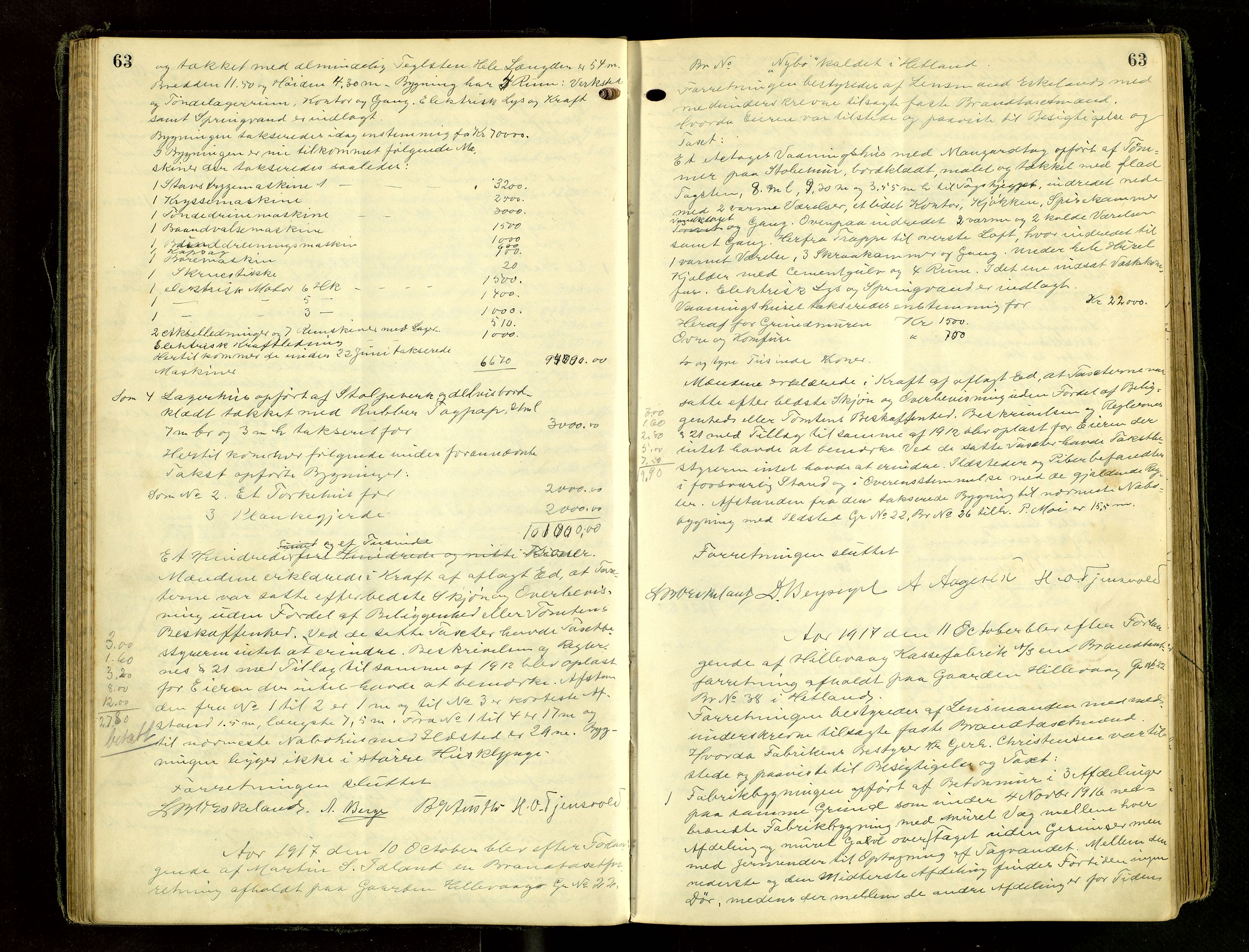 Hetland lensmannskontor, AV/SAST-A-100101/Goa/L0005: "Brandtakstprotokol" m/register, 1916-1921, s. 63