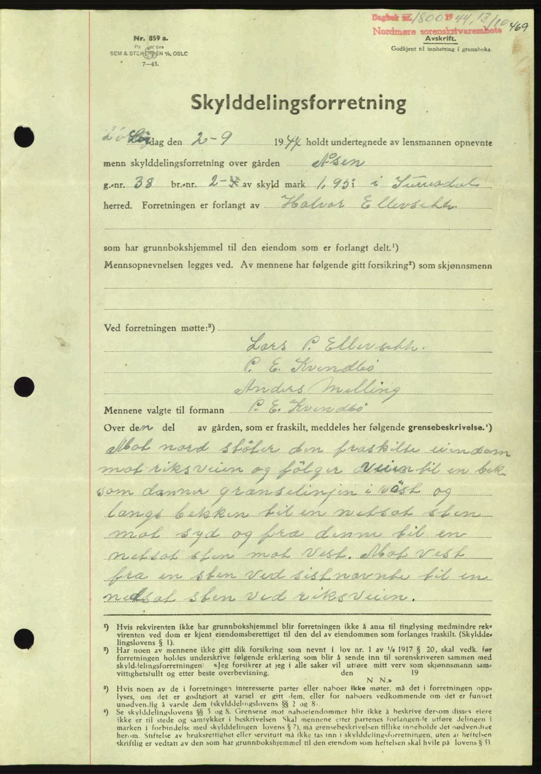 Nordmøre sorenskriveri, SAT/A-4132/1/2/2Ca: Pantebok nr. A98, 1944-1944, Dagboknr: 1800/1944