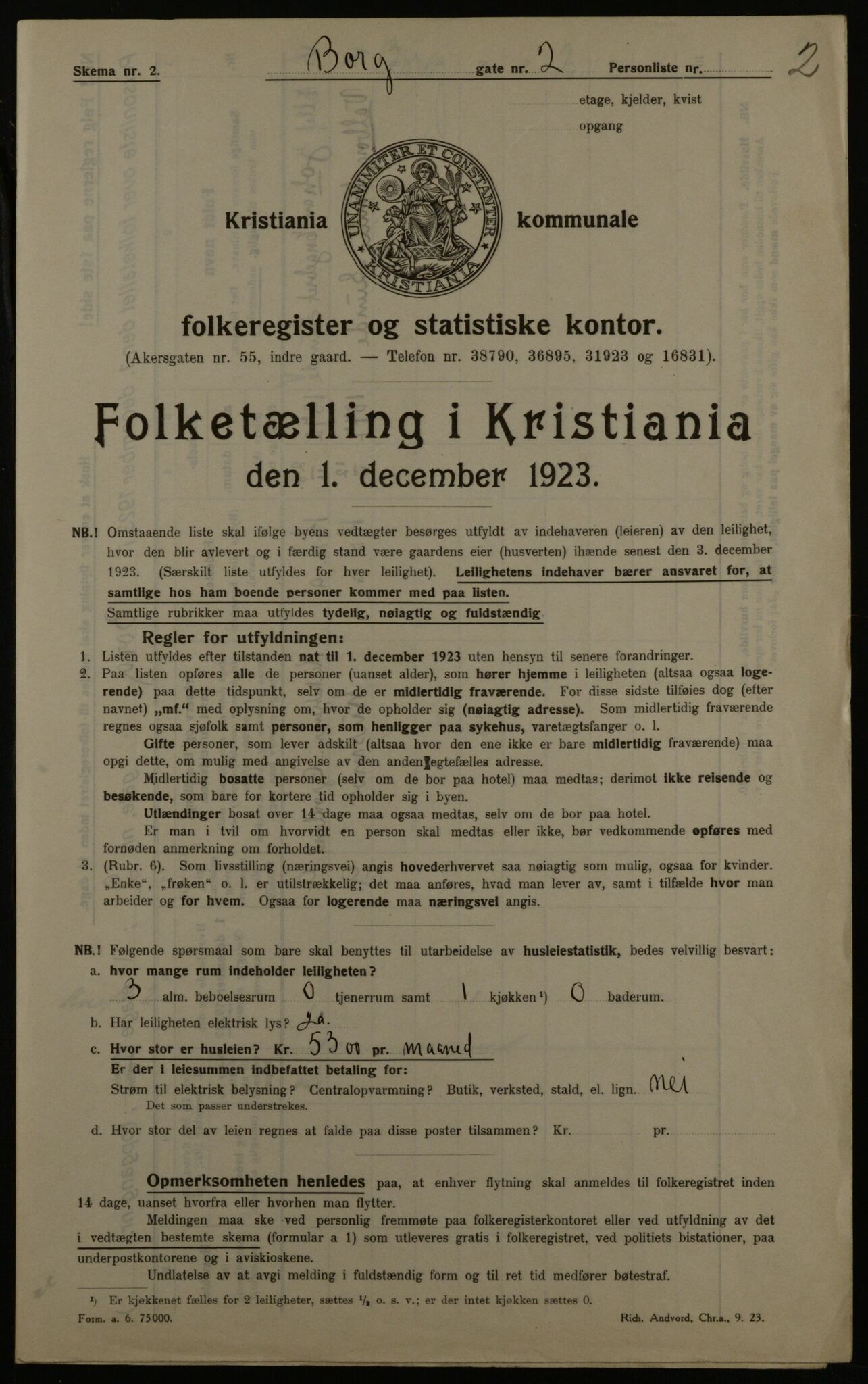 OBA, Kommunal folketelling 1.12.1923 for Kristiania, 1923, s. 8788