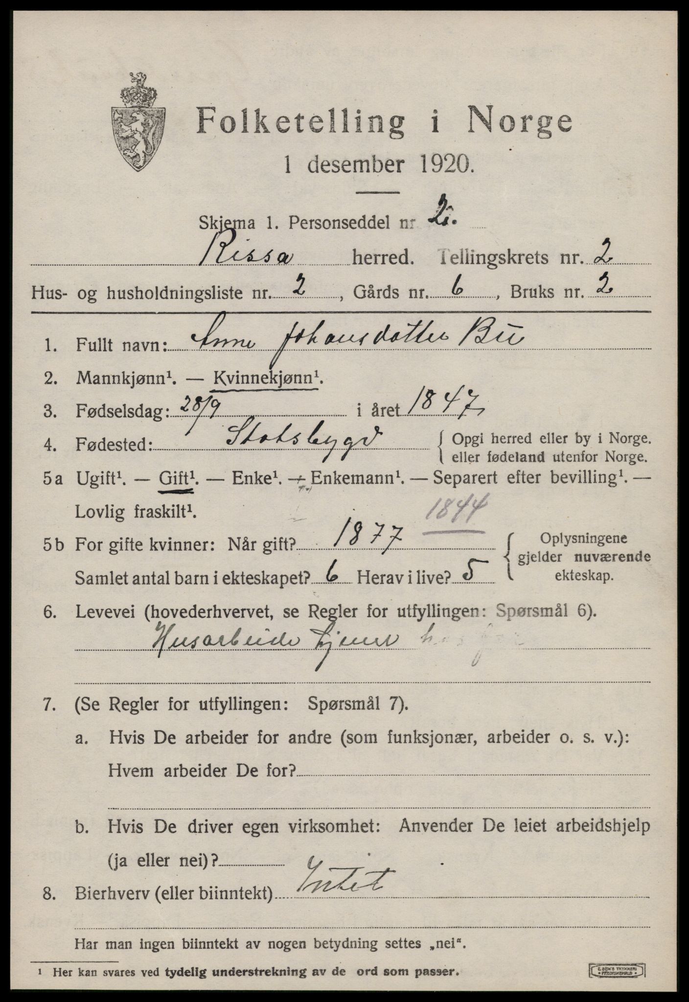 SAT, Folketelling 1920 for 1624 Rissa herred, 1920, s. 1633