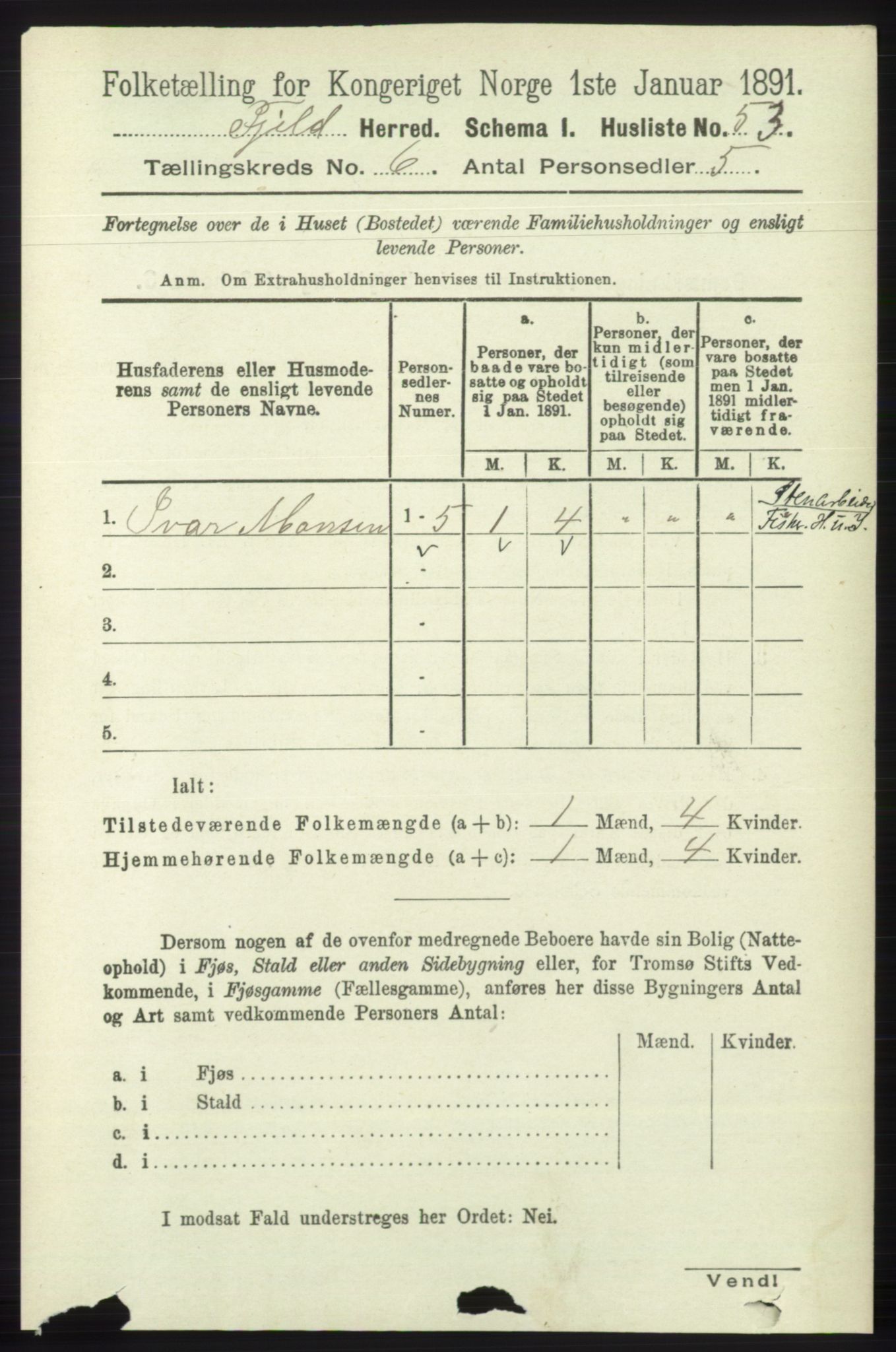 RA, Folketelling 1891 for 1246 Fjell herred, 1891, s. 2993