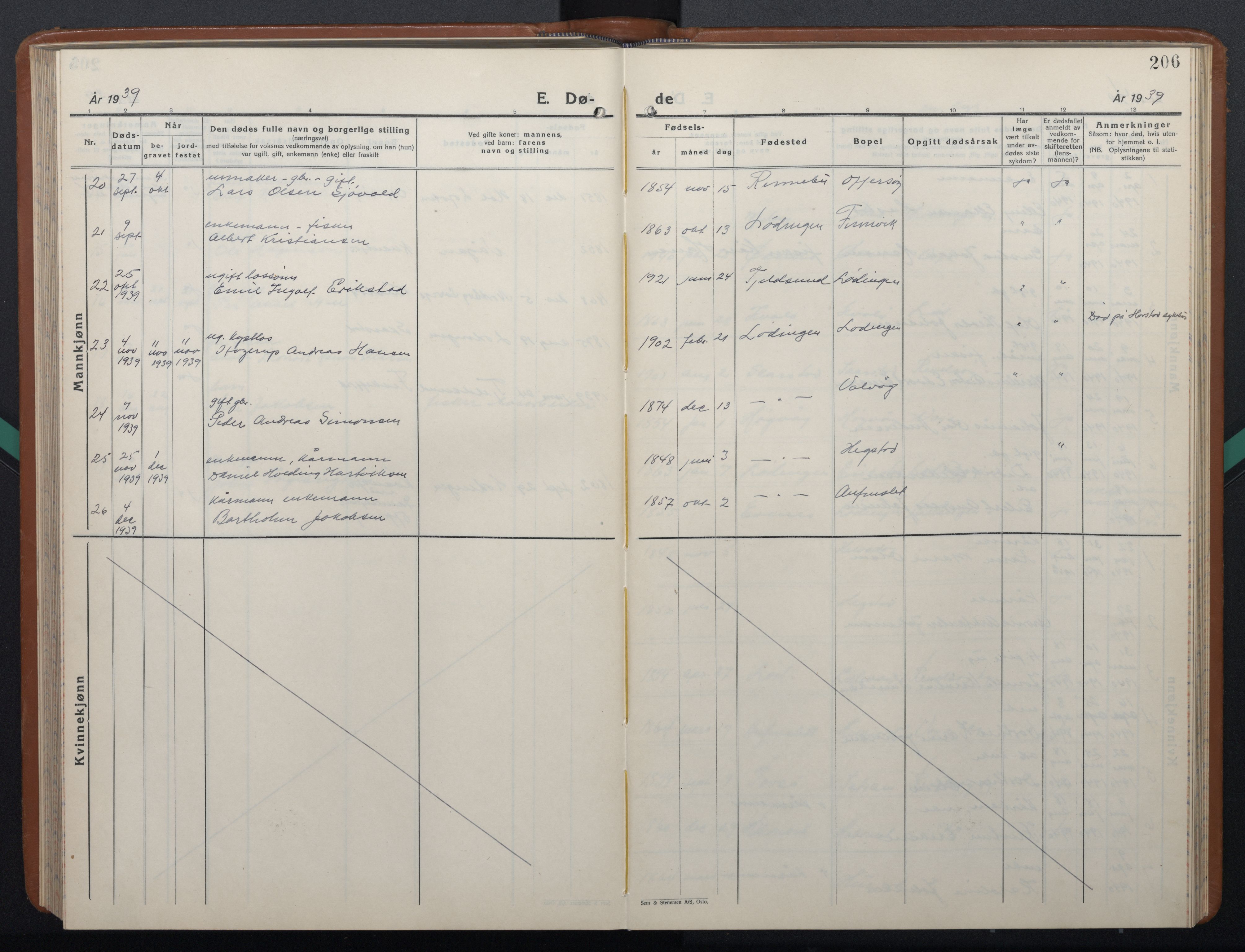Ministerialprotokoller, klokkerbøker og fødselsregistre - Nordland, AV/SAT-A-1459/872/L1051: Klokkerbok nr. 872C07, 1939-1947, s. 206