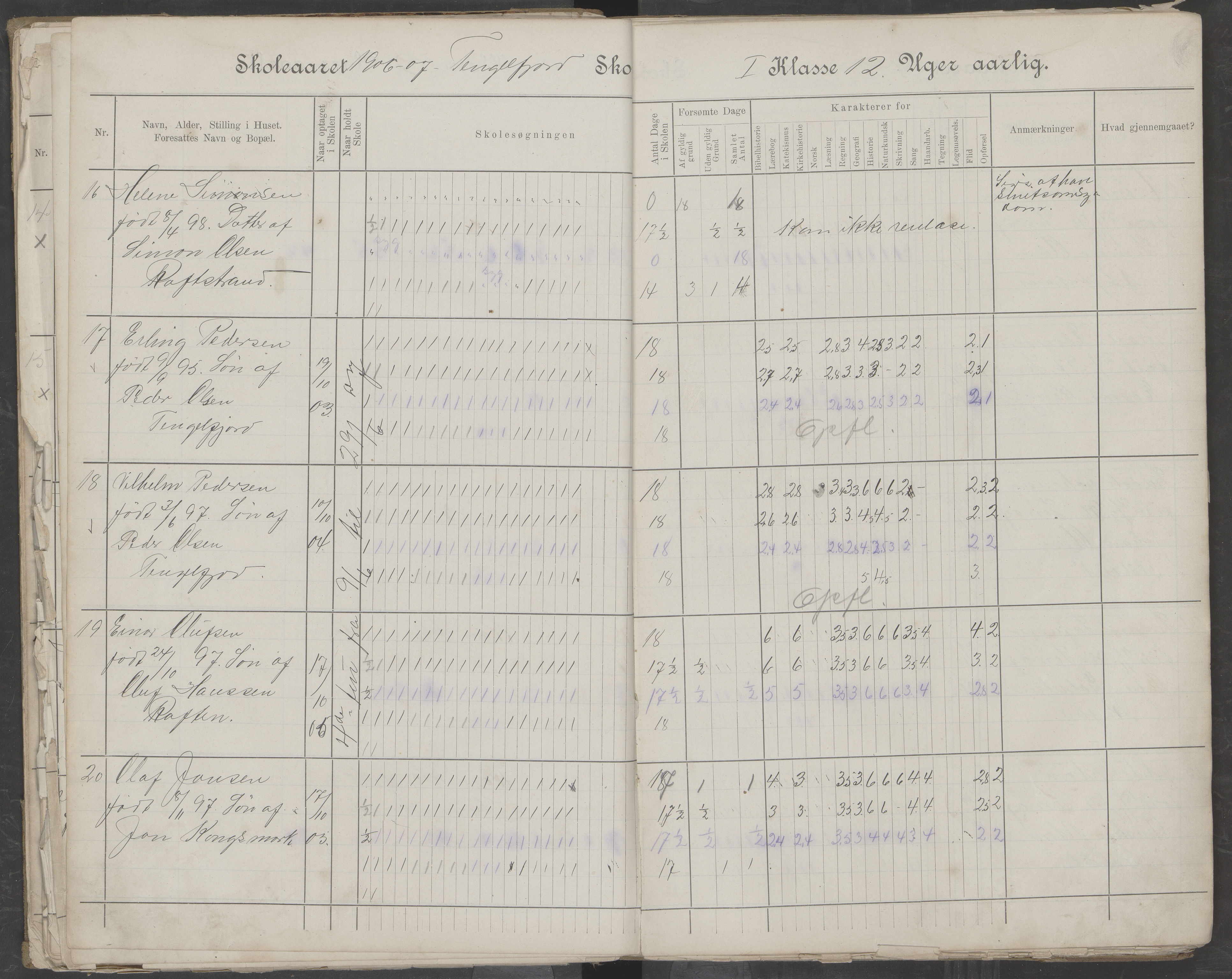 Hadsel kommune. Tengelfjord skolekrets, AIN/K-18660.510.04/G/L0001: Skoleprotokoll for Tengelfjord skole, 1899-1908