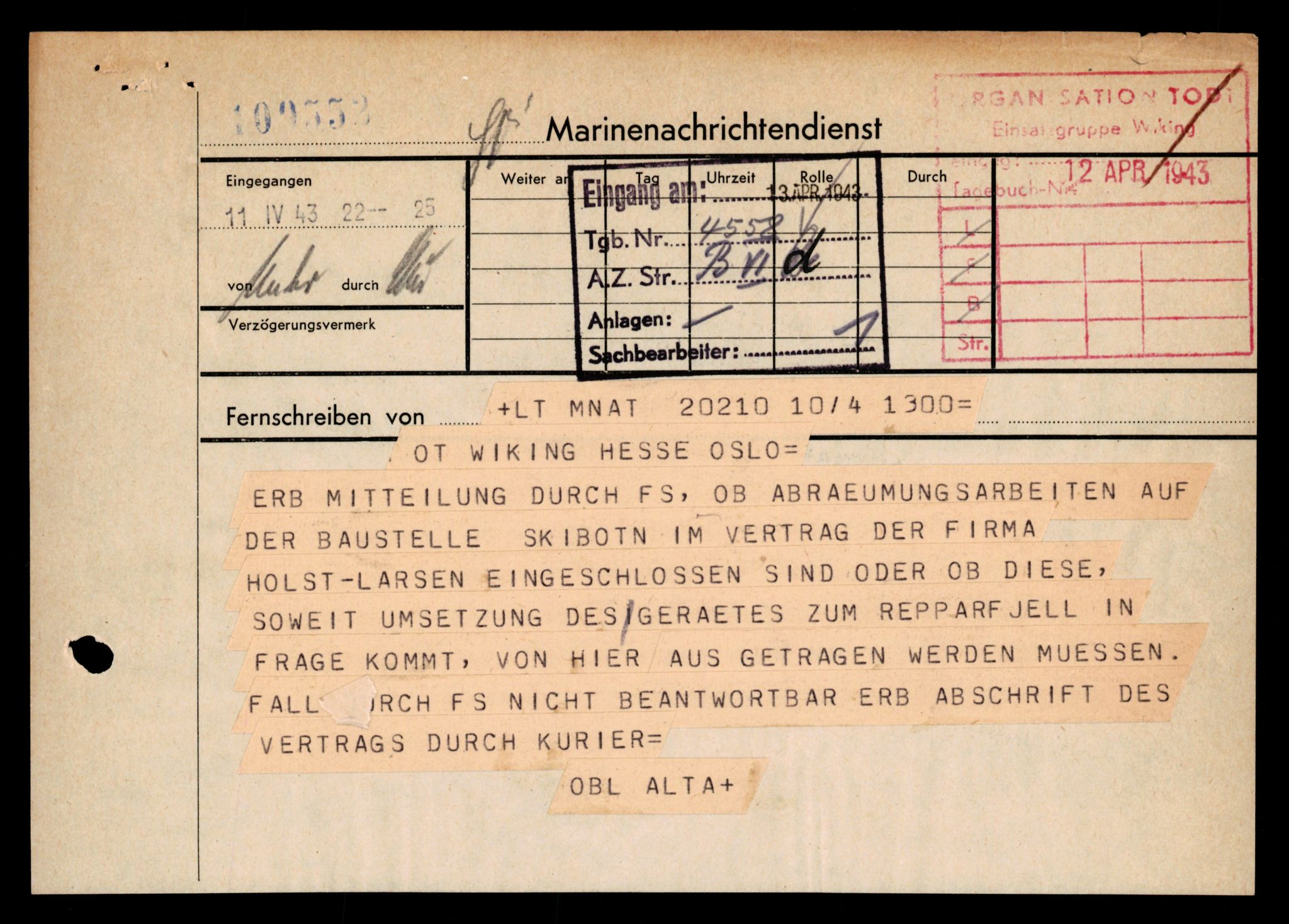 Forsvarets Overkommando. 2 kontor. Arkiv 11.4. Spredte tyske arkivsaker, AV/RA-RAFA-7031/D/Dar/Darb/L0001: Reichskommissariat - Hauptabteilung Technik und Verkehr, 1940-1944, s. 866