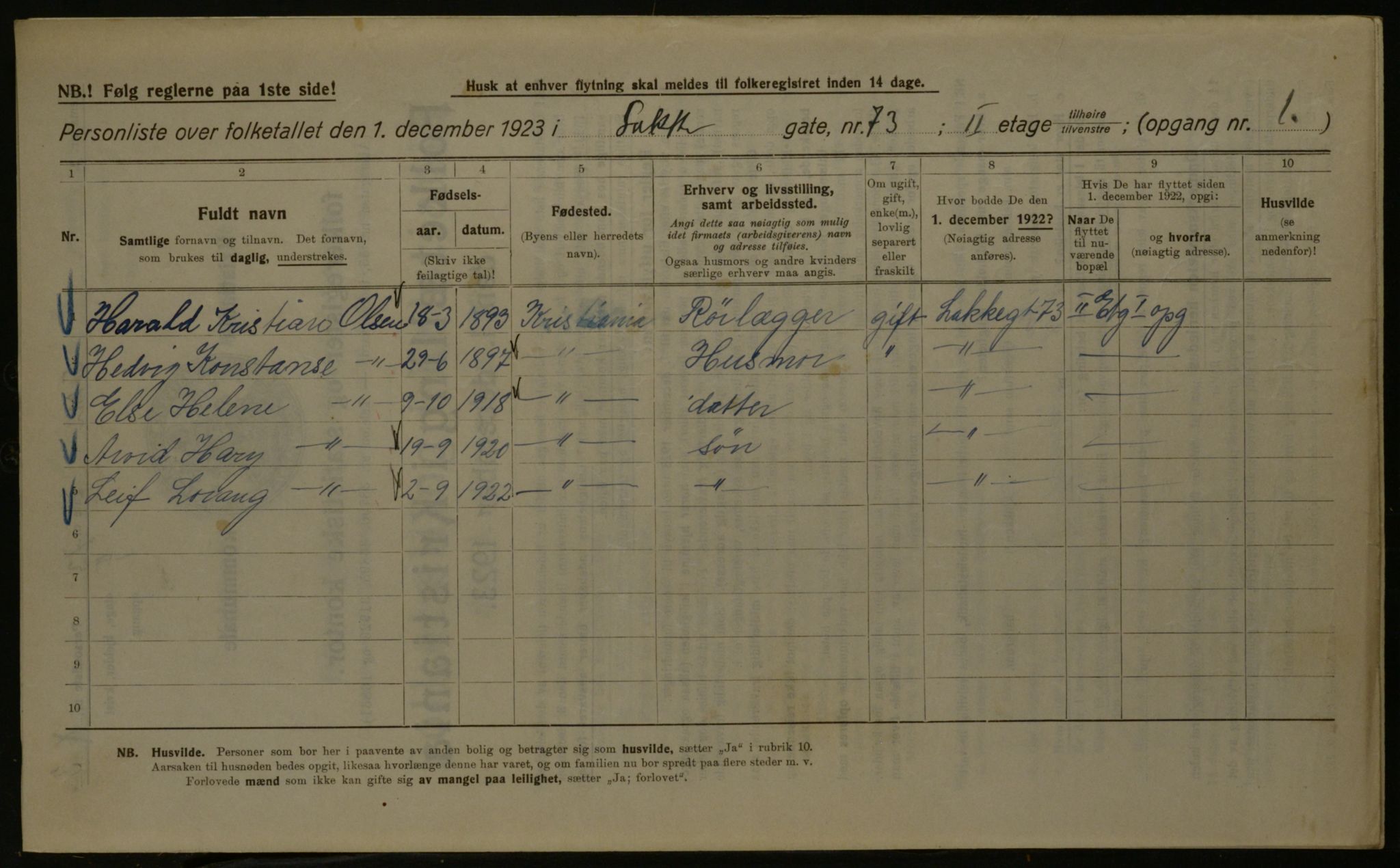 OBA, Kommunal folketelling 1.12.1923 for Kristiania, 1923, s. 62399