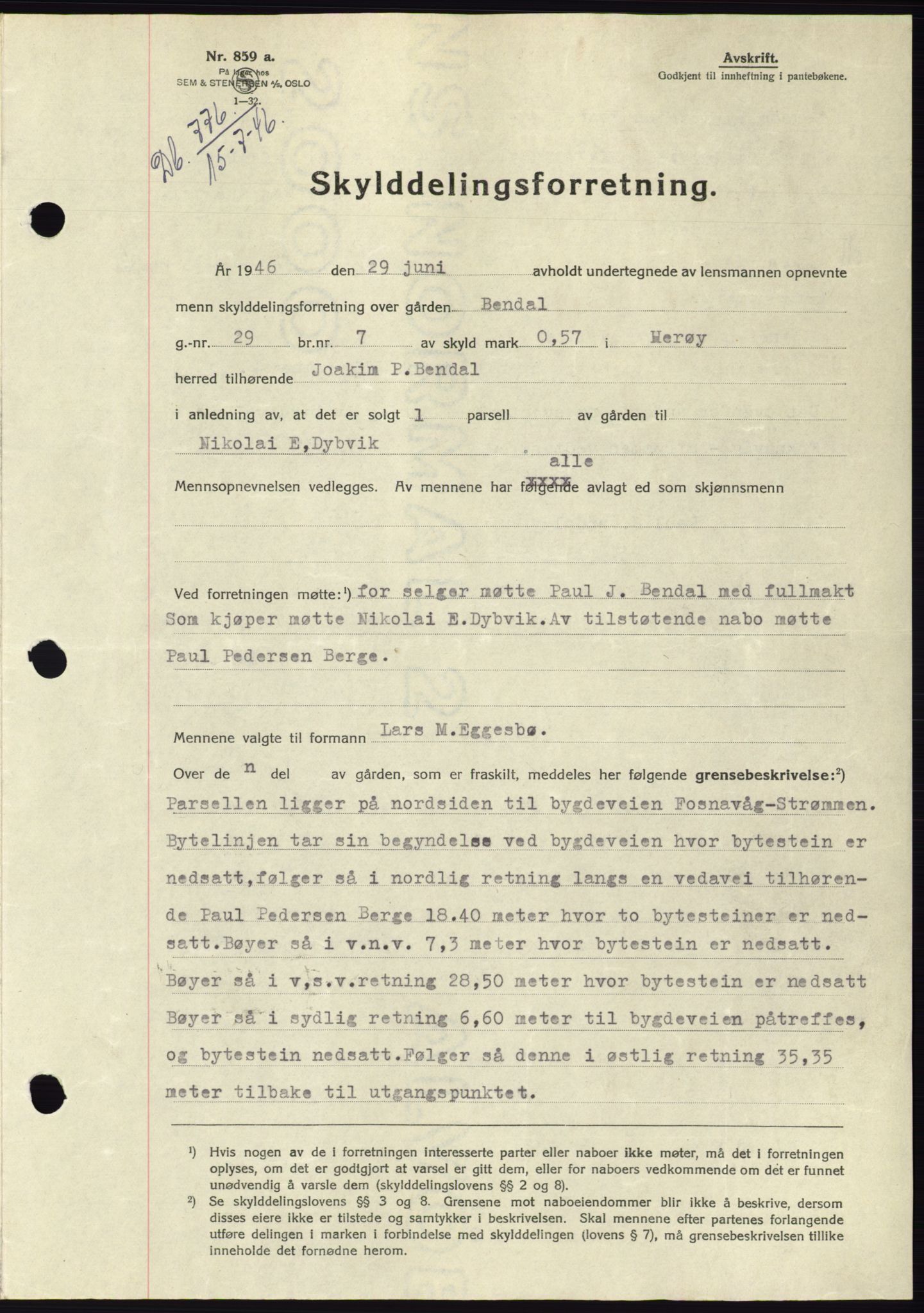 Søre Sunnmøre sorenskriveri, SAT/A-4122/1/2/2C/L0078: Pantebok nr. 4A, 1946-1946, Dagboknr: 776/1946