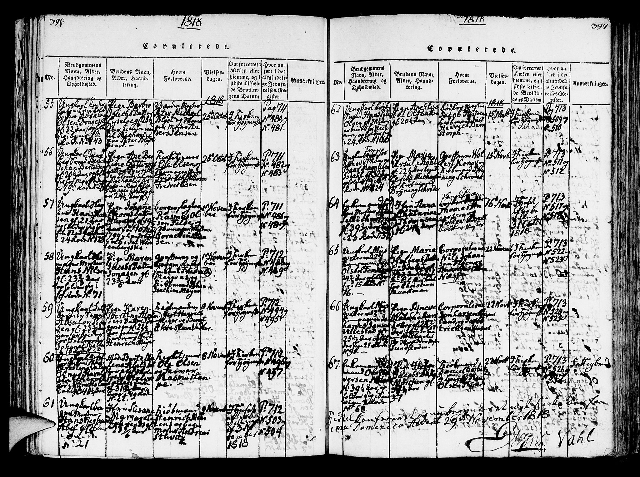 Korskirken sokneprestembete, AV/SAB-A-76101/H/Hab: Klokkerbok nr. A 1b, 1815-1821, s. 396-397